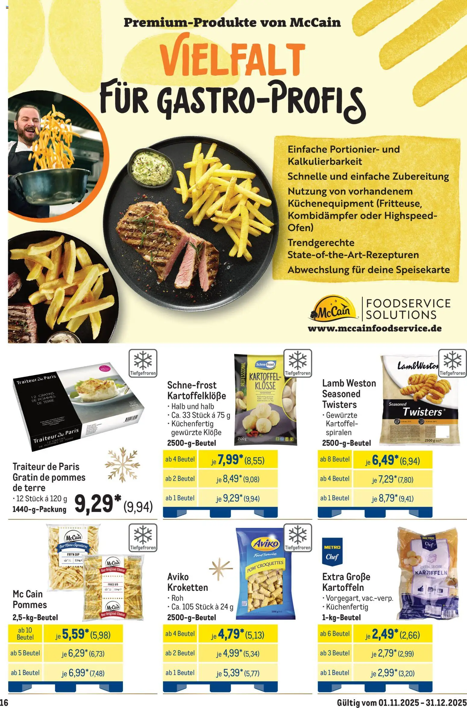 Metro Saisonkatalog Festliche Momente – gültig ab 01.11.2025 | Seite: 16 | Produkte: Ofen, Pommes, McCain, Kartoffeln