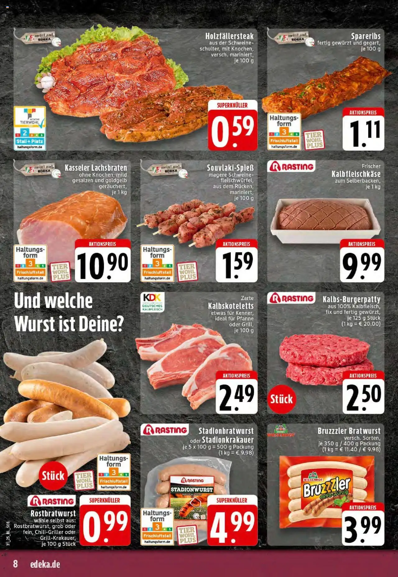 Edeka prospekt Rheine	 - gültig ab dem 27.07.2025 | Seite: 8 | Produkte: Bratwurst, Burger, Wurst, Steak