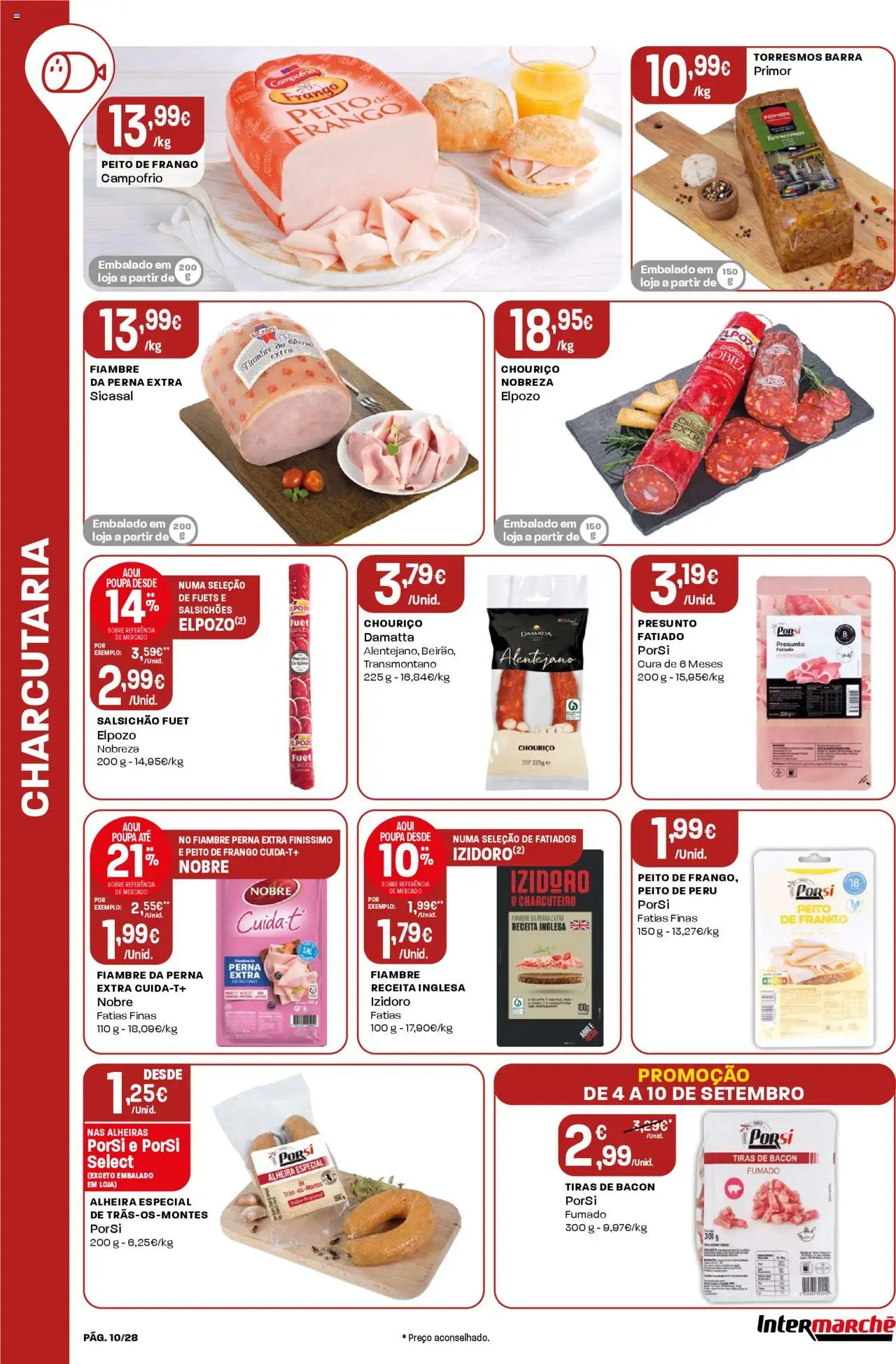 Intermarché folheto │ válido de 04.09.2025 | Página: 10 | Produtos: Bacon, Peito de peru, Primer, Presunto