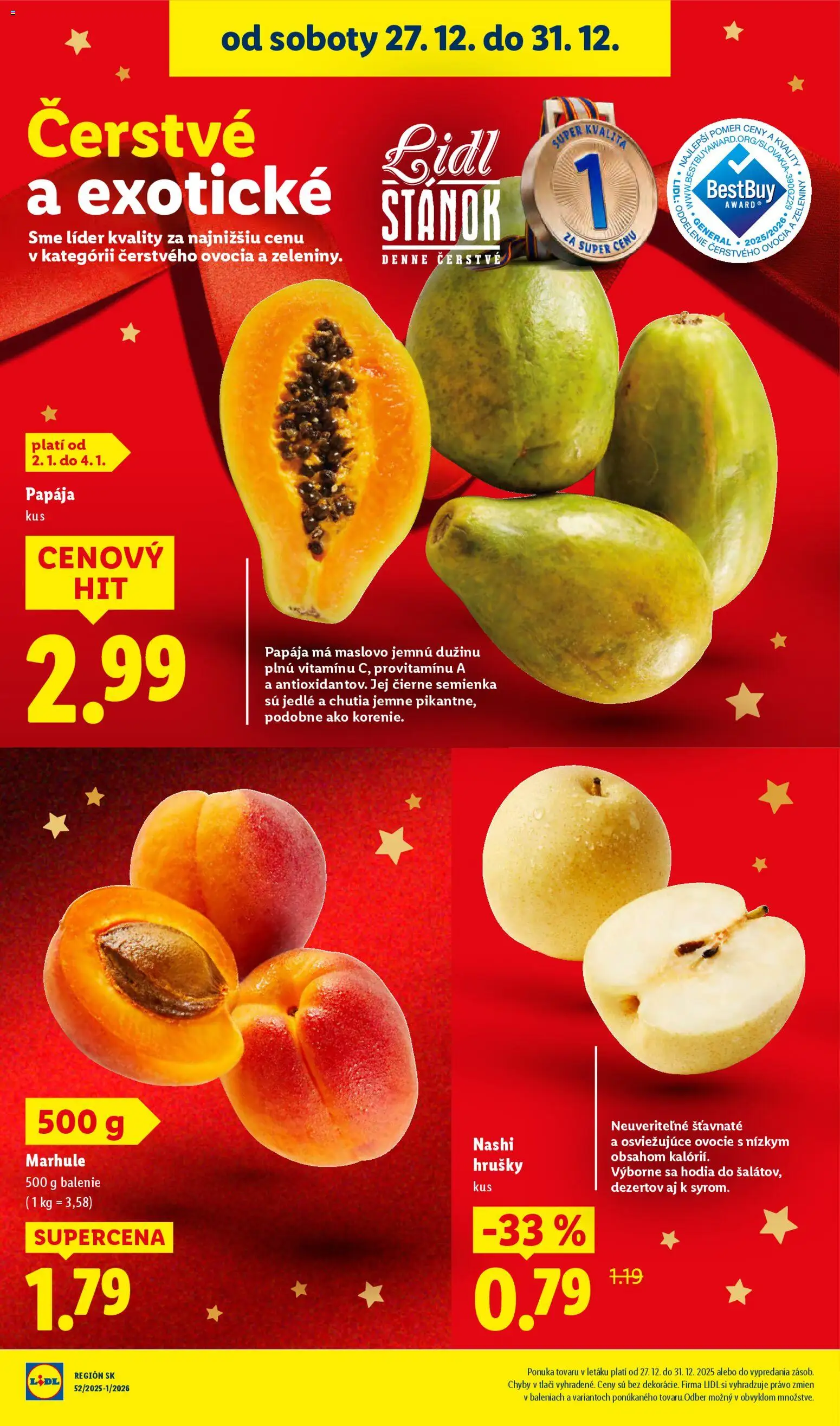 Nové Lidl akcie – leták je platný od 27.12.2025 | Strana: 12 | Produkty: Hrušky, Marhule, Ovocie