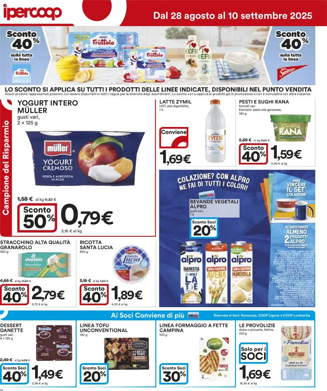 Volantino Ipercoop del 28.08.2025 | Pagina: 14 | Prodotti: Yogurt, Latte, Pesca, Pesto
