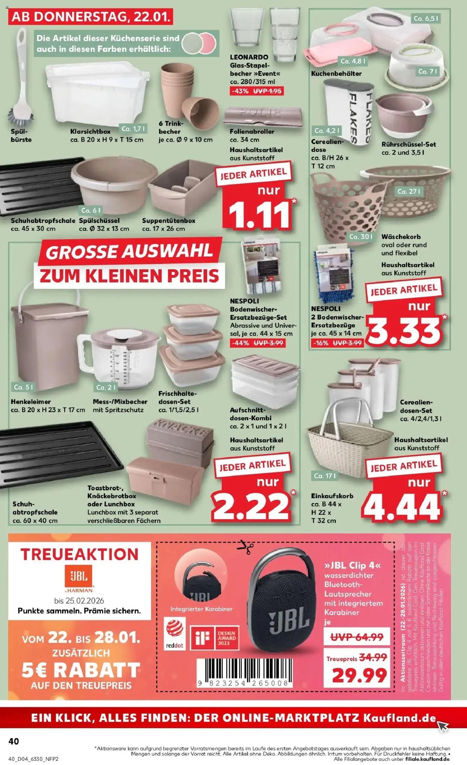 Prospekt Kaufland ab 22.01.2026 » Angebote Online zum Blättern | Seite: 40 | Produkte: Lautsprecher, Box, Toastbrot, Küche