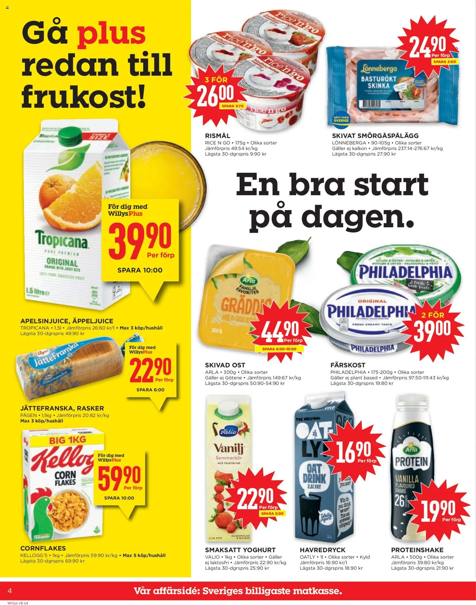 Willys reklamblad aktuell från 02.02.2026 | Sida: 4 | Produkter: Havredryck, Ost, Skinka, Kalkon