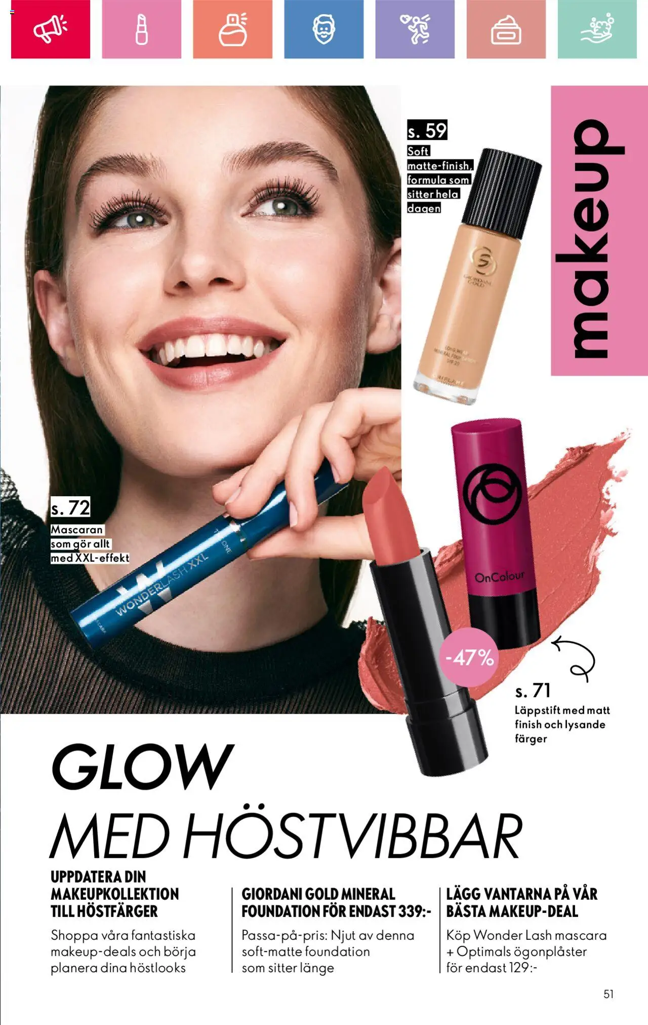 Oriflame reklamblad aktuell från 24.08.2025 | Sida: 51 | Produkter: Mascara, Läppstift, Foundation