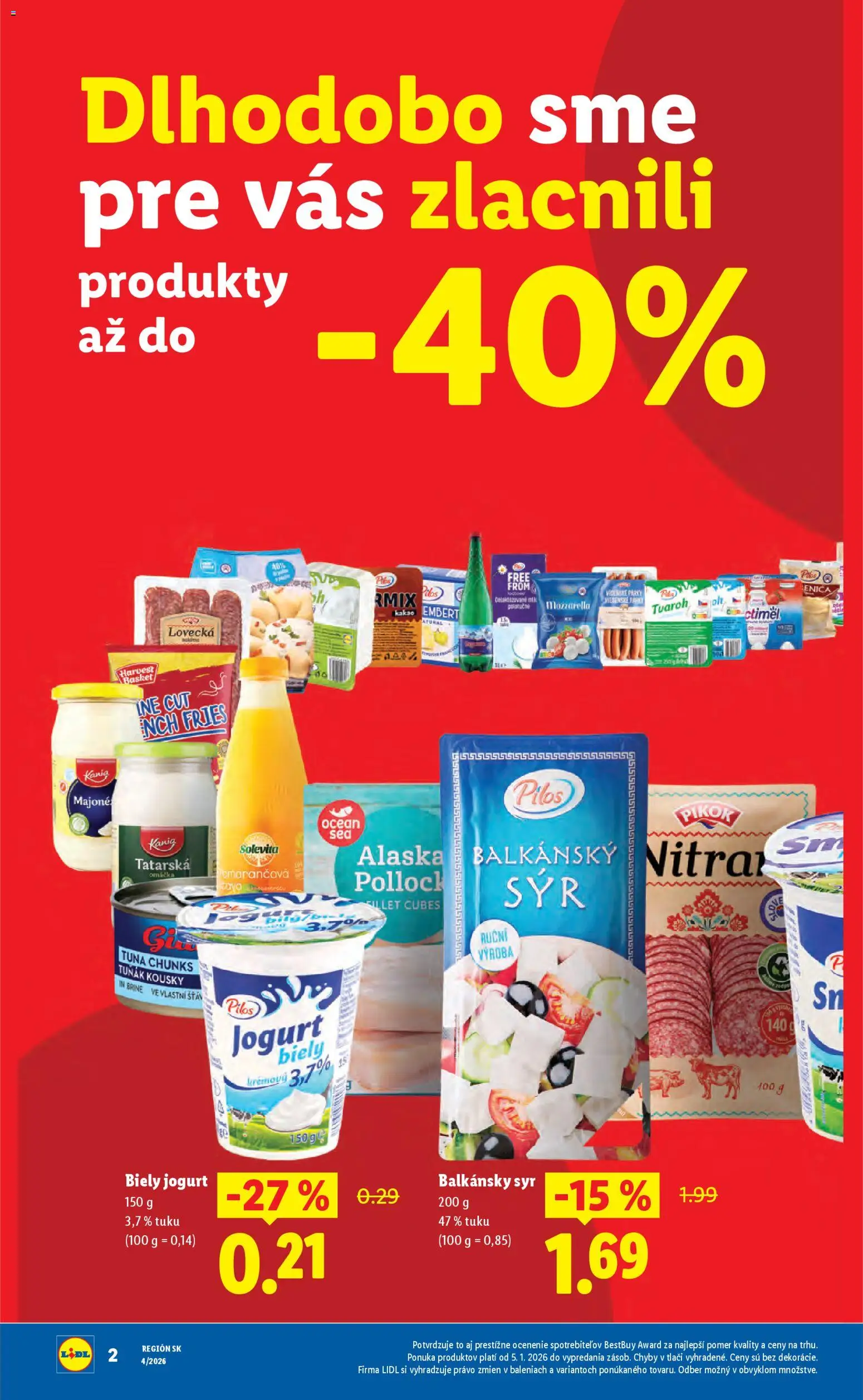 Nové Lidl akcie – leták je platný od 19.01.2026 | Strana: 2 | Produkty: Saláma, Mozzarella, Balkánsky syr, Kakao