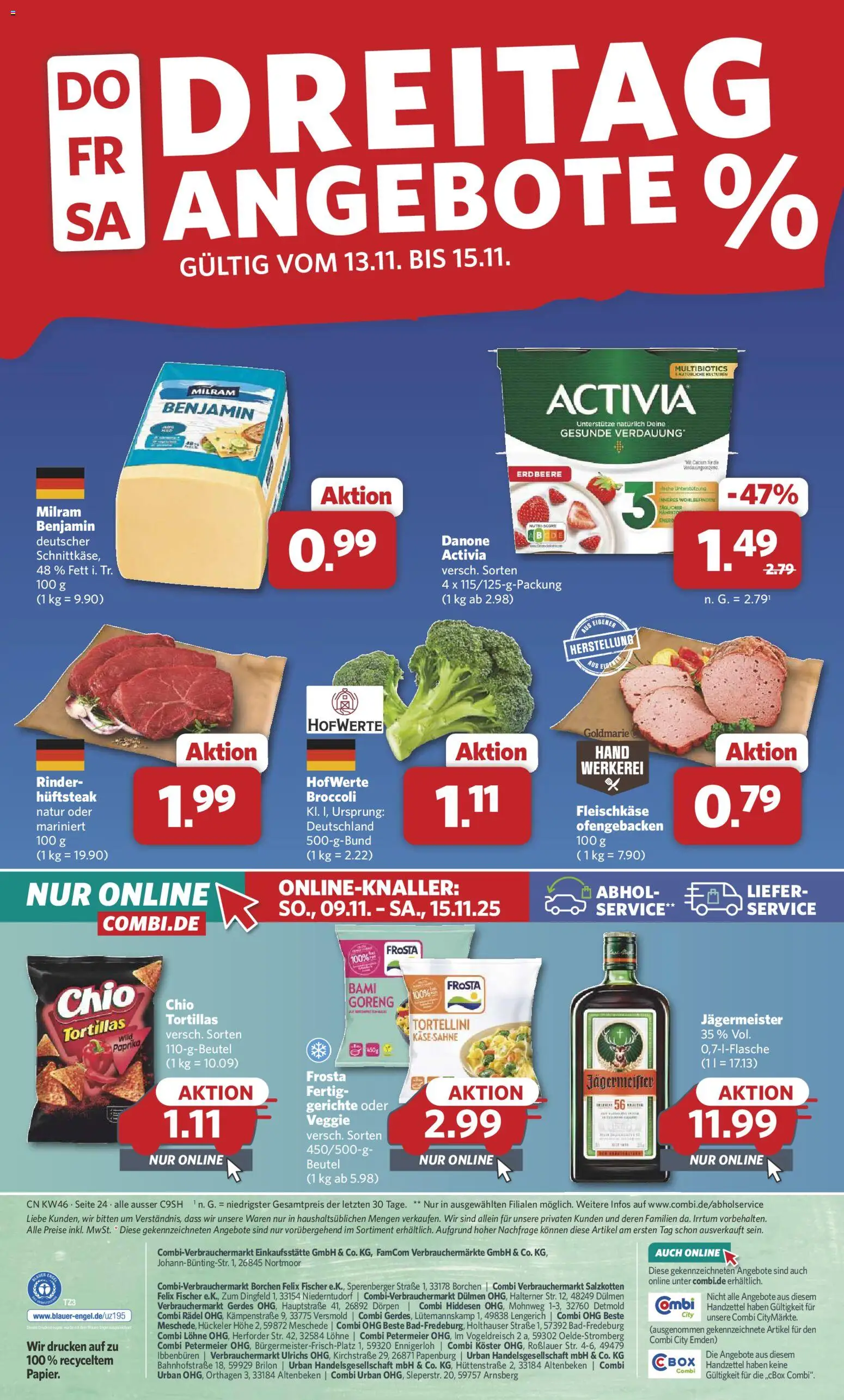 Combi Prospekt 	 – gültig ab 10.11.2025 | Seite: 27 | Produkte: Activia, Jägermeister, Paprika, Milram