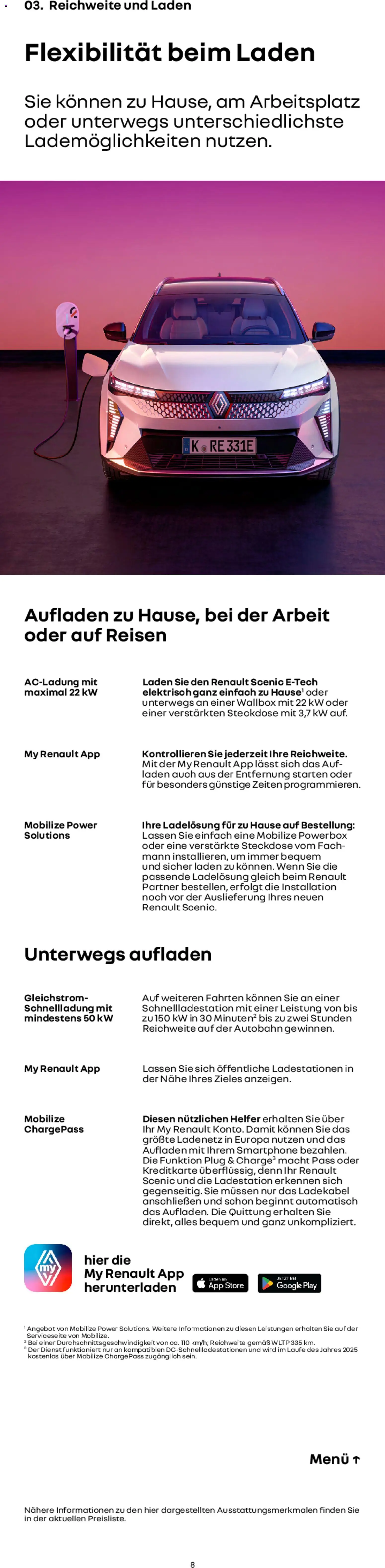 Renault Scenic E-Tech – gültig ab 15.01.2026 | Seite: 8 | Produkte: Steckdose, Ladekabel, Smartphone