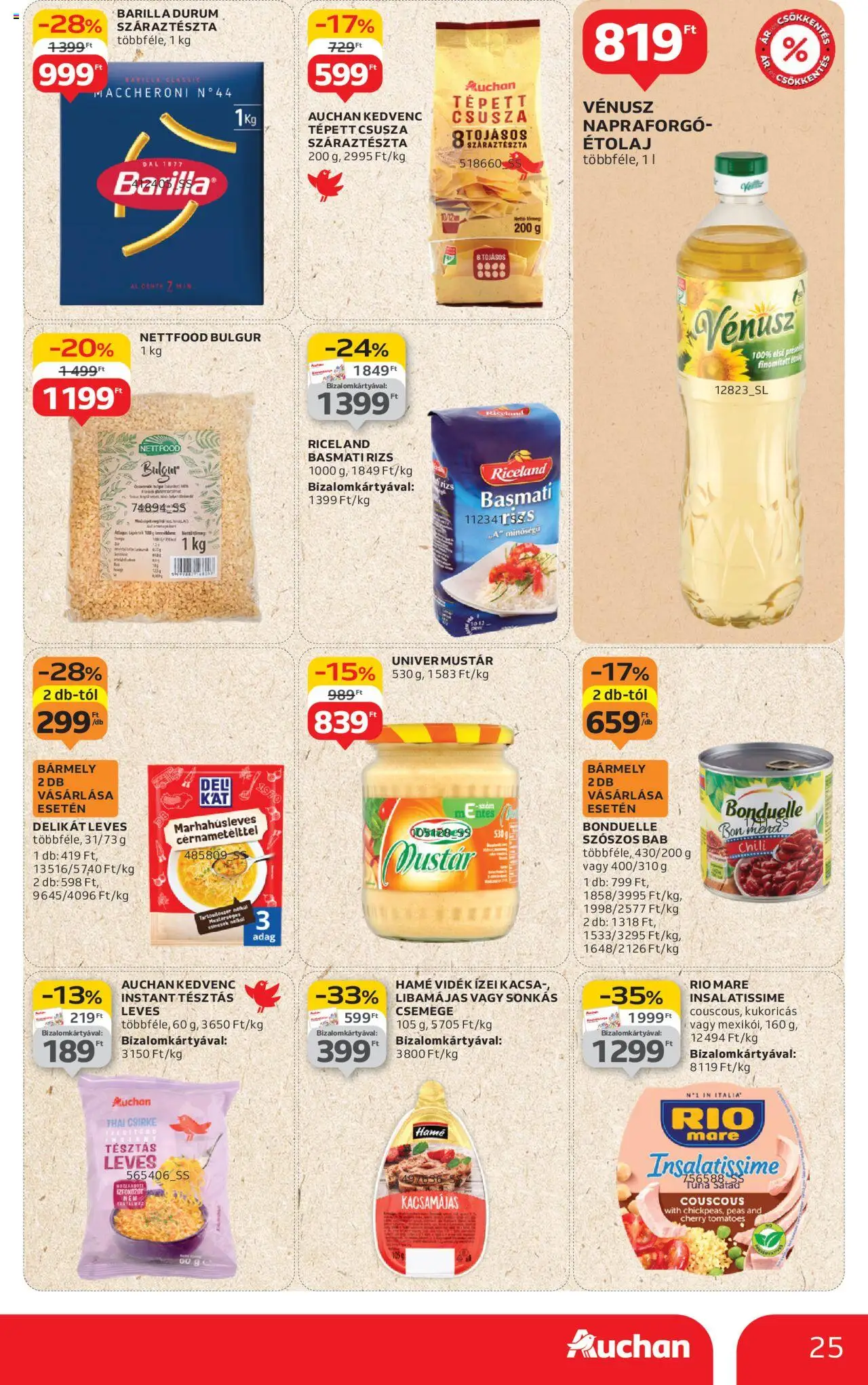 Auchan akciós ujság - amely érvényes a következő dátumtól: 07.08.2025 | Oldal: 25 | Termékek: Étolaj, Basmati rizs, Bulgur, Mustár