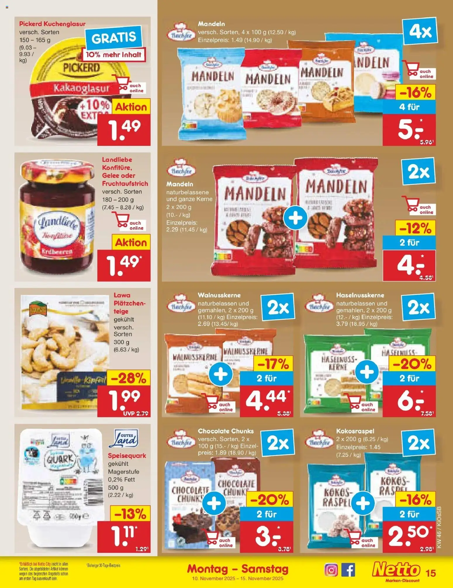 Netto Marken-Discount - Netto: Wochenangebote – gültig ab 10.11.2025 | Seite: 15 | Produkte: Quark, Mandeln, Erdbeeren, Speisequark