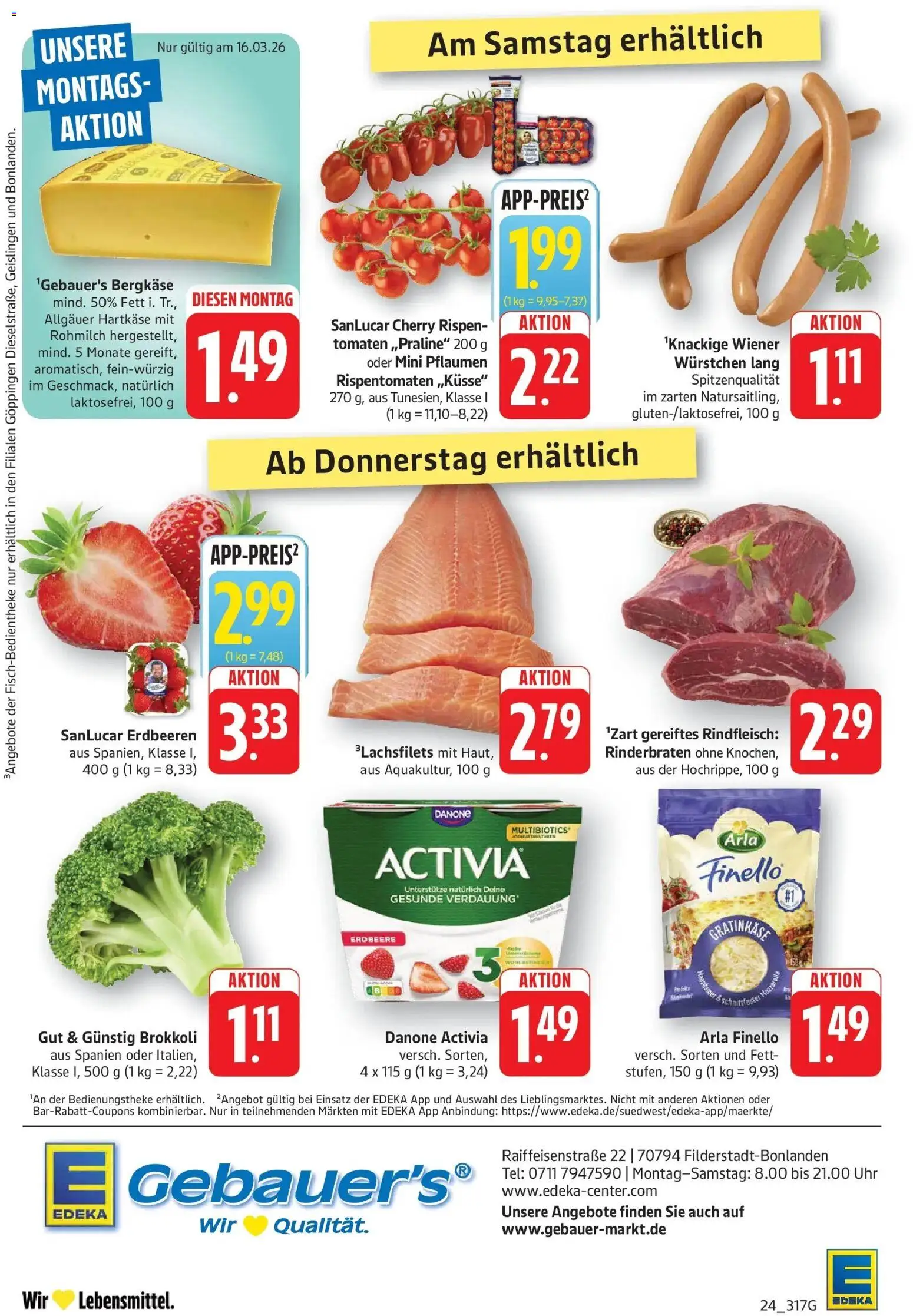 Angebote – gültig ab 16.03.2026 | Seite: 24 | Produkte: Activia, Danone activia, Erdbeeren, Uhr