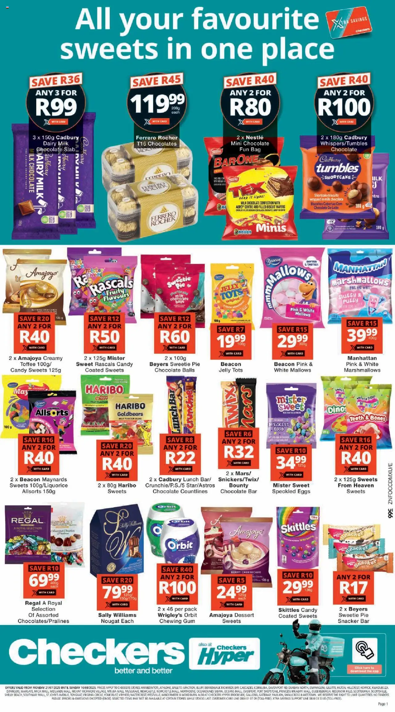 Checkers KwaZulu-Natal - Sweets Promotion │ valid from 21.07.2025 | Page: 1 | Products: Eggs, Light, Biscuits, Fruit