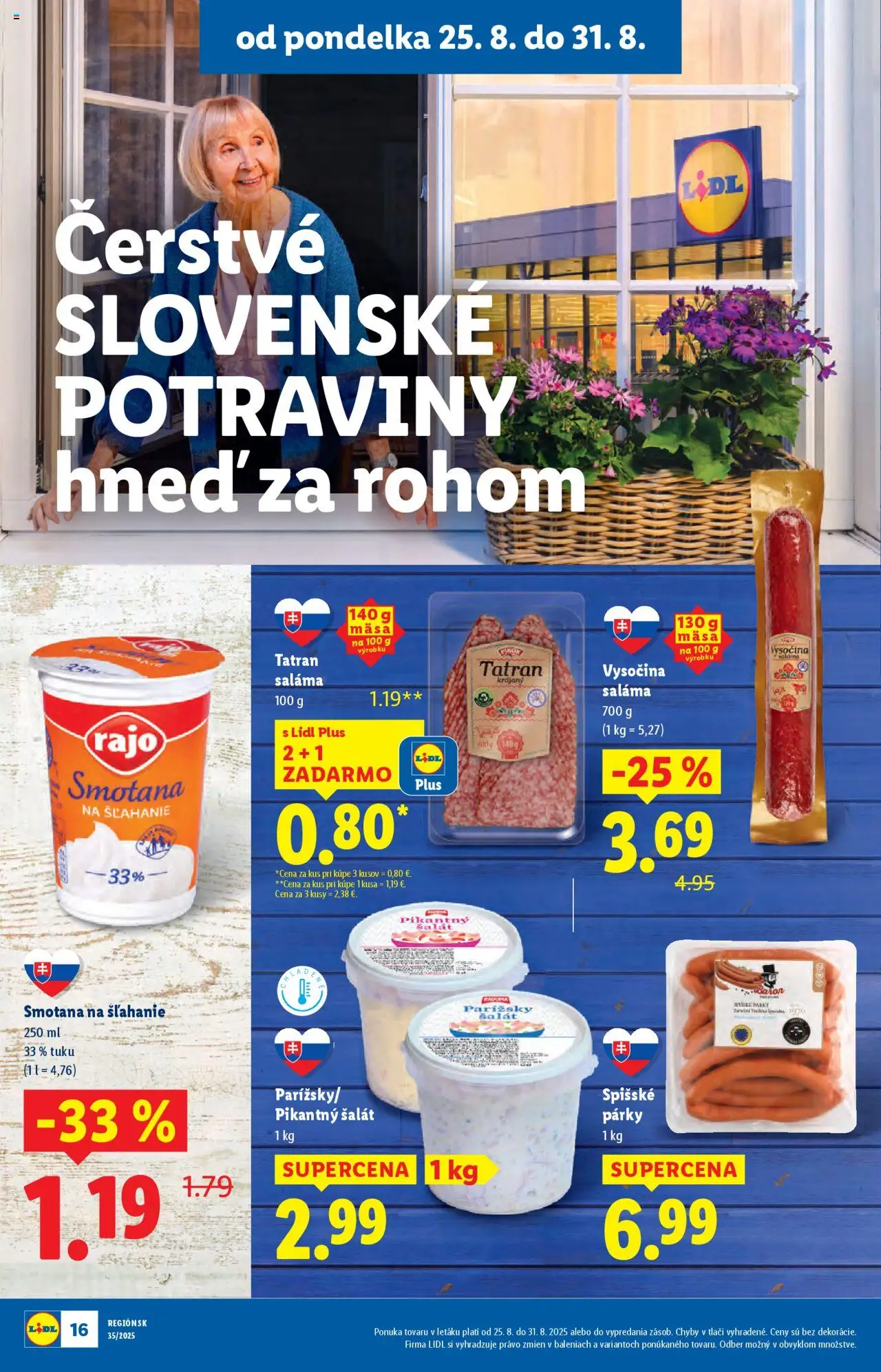 Lidl leták │ platný od 25.08.2025 | Strana: 22 | Produkty: Saláma, Šalát, Párky, Smotana na šľahanie