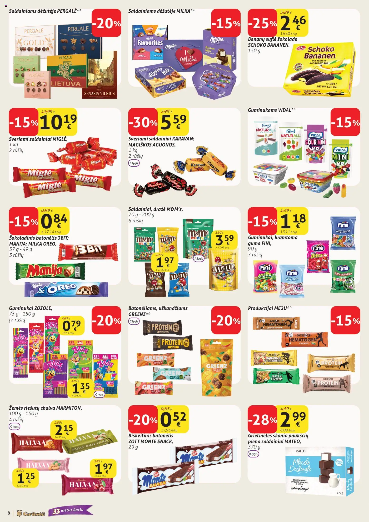 GRUSTE akcijos nuo 21.01.2026 | Puslapis: 8 | Prekių: Guminukai, Šokoladinis batonėlis, Saldainiai