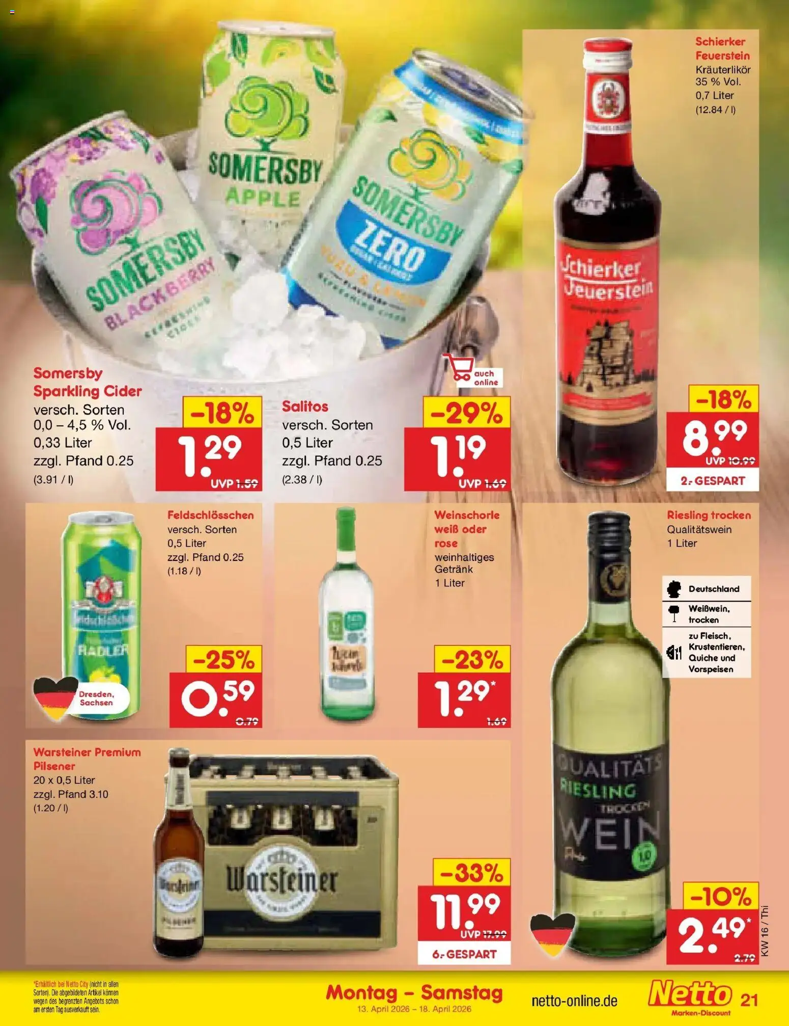 Netto Marken-Discount Prospekt Pirna	 – gültig ab 13.04.2026 | Seite: 29 | Produkte: Apple, Weinschorle, Warsteiner, Wein