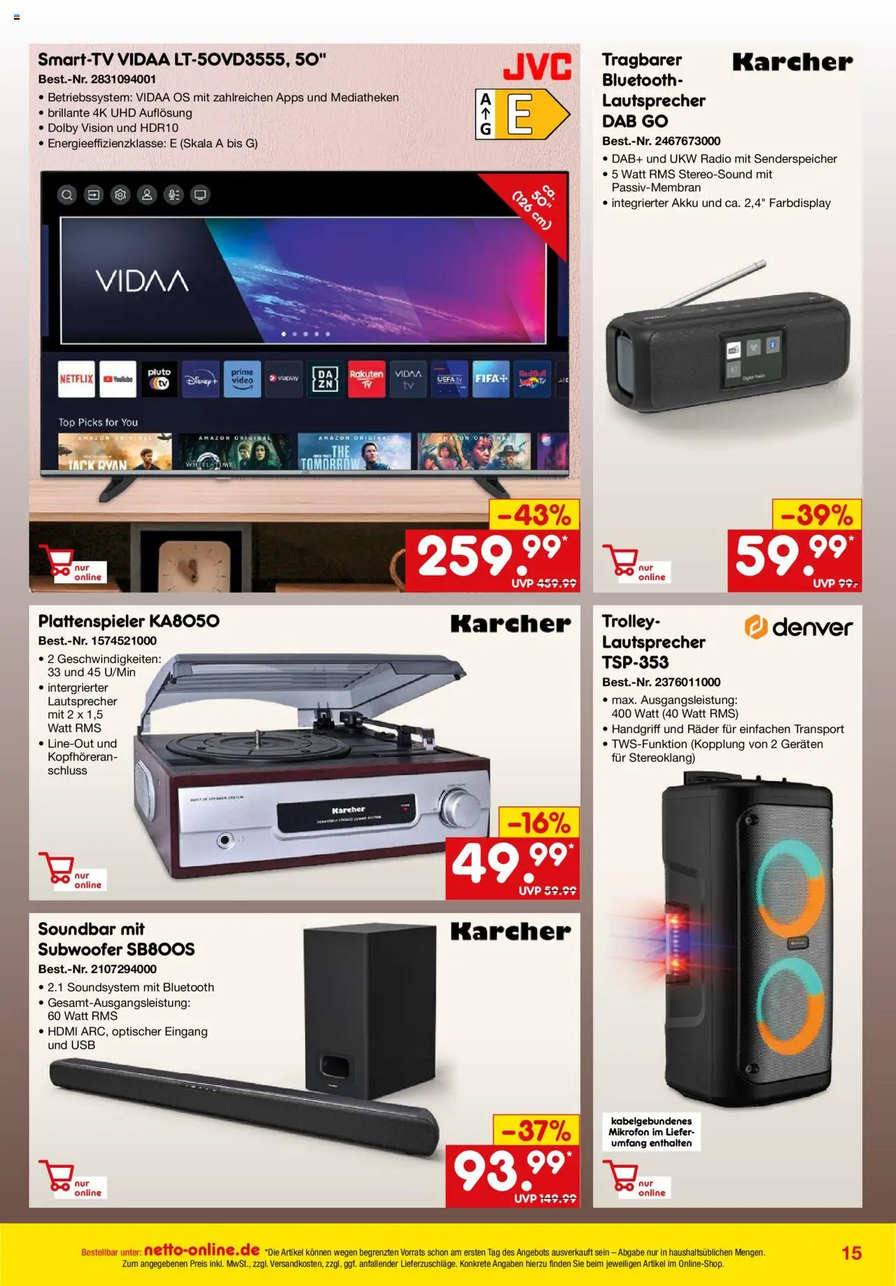 Netto Marken-Discount Online-Angebote Oktober – gültig ab 01.10.2025 | Seite: 15 | Produkte: Plattenspieler, Top, USB, Red bull