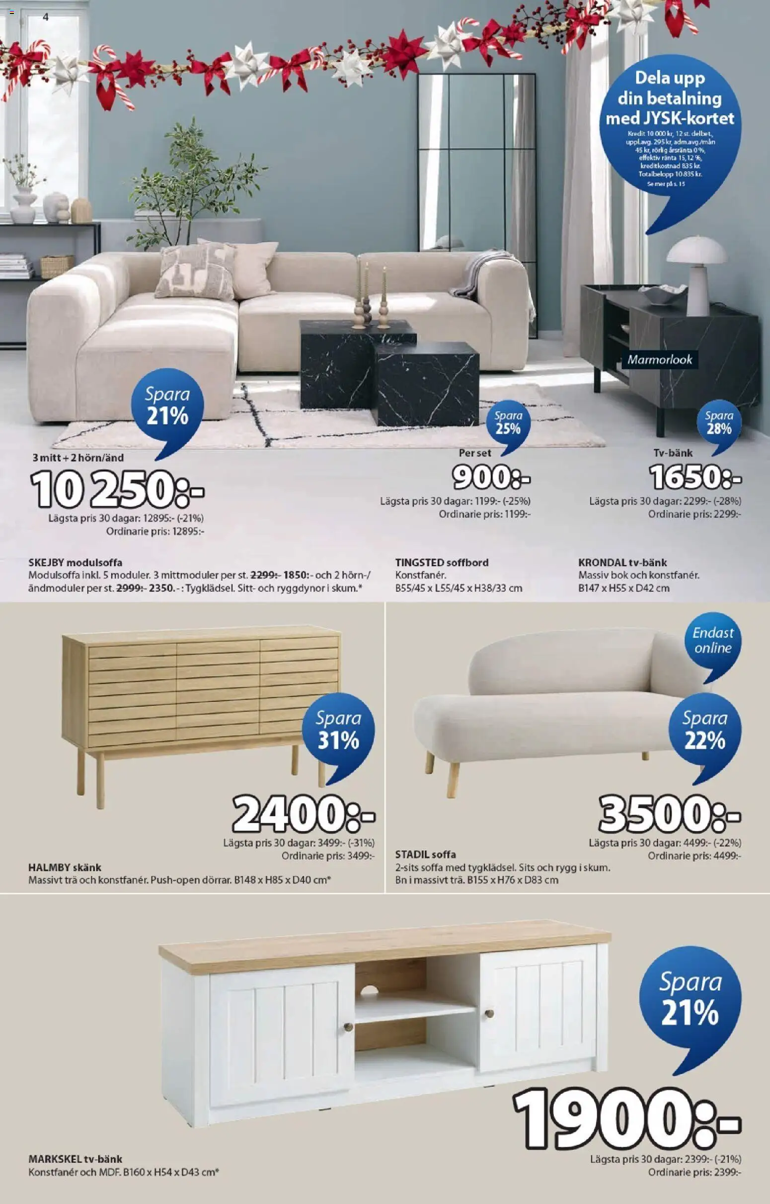 JYSK reklamblad aktuell från 03.11.2025 | Sida: 4 | Produkter: Soffa, Soffbord, Skänk, Set