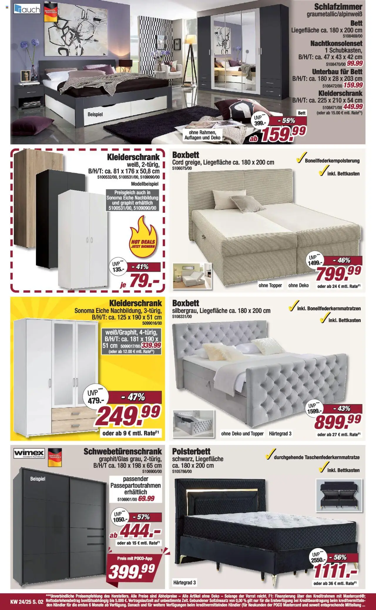 Poco Prospekt 	 - gültig ab dem 07.06.2025 | Seite: 2 | Produkte: Bett, Schwebetürenschrank, Polsterbett, Topper