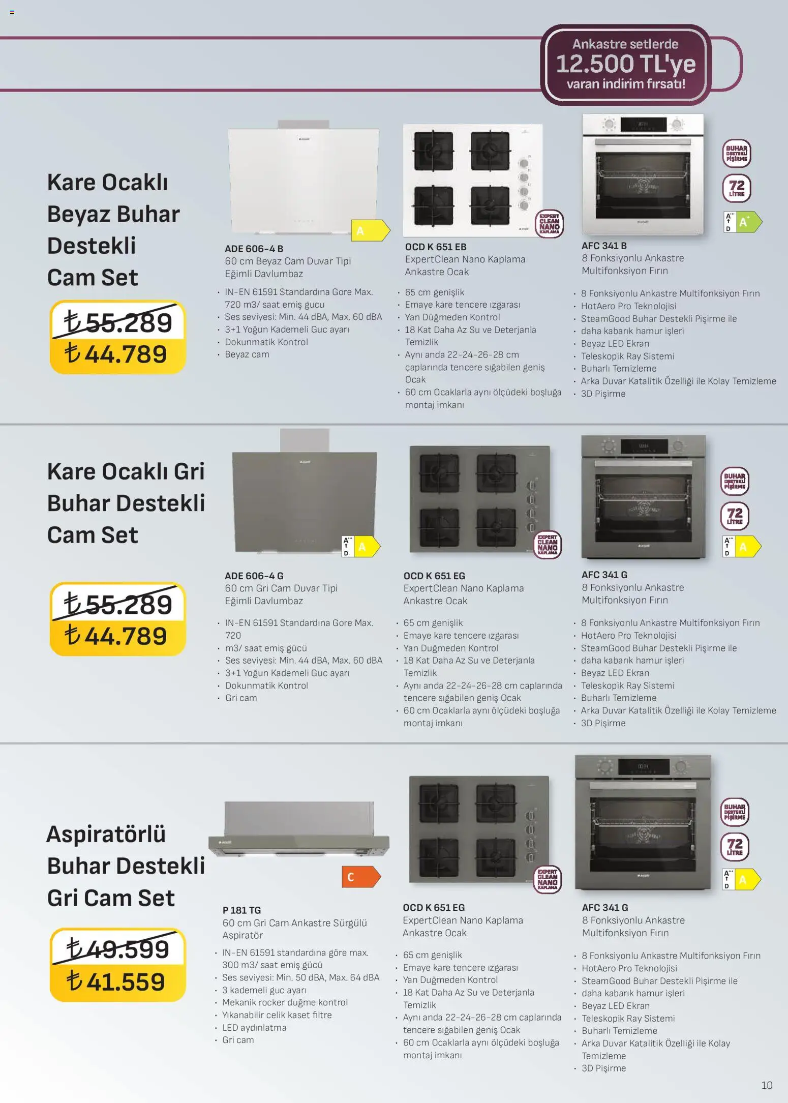 Arçelik Ankastre Kataloğu - 16.02.2026 tarihinden itibaren geçerlidir | Sayfa: 10 | Ürünler: Davlumbaz, Su, Fırın, Ocak
