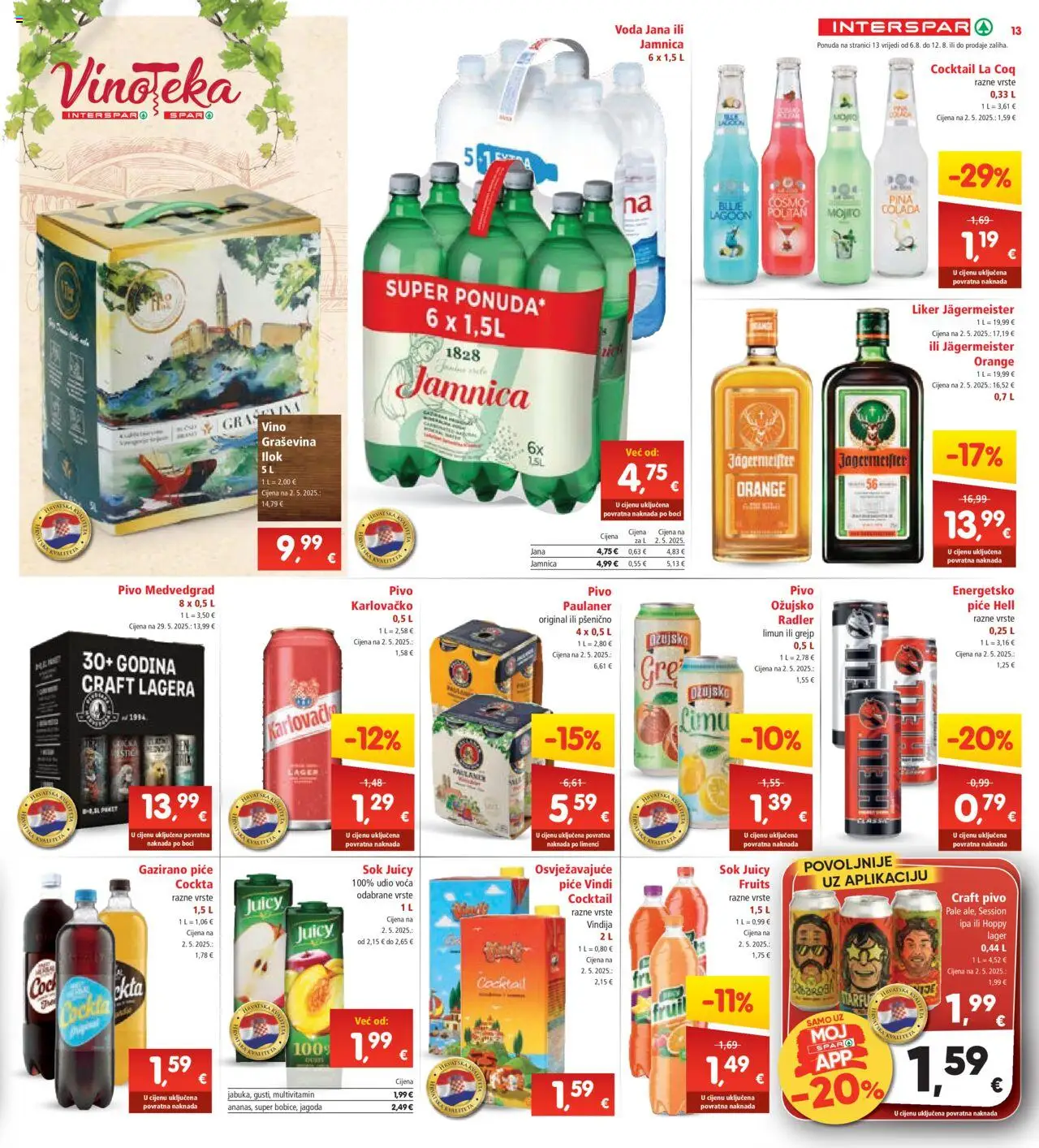 Interspar katalog | vrijedi od 06.08.2025 | Stranica: 13 | Proizvodi: Vindija, Hell, Sok, Ožujsko
