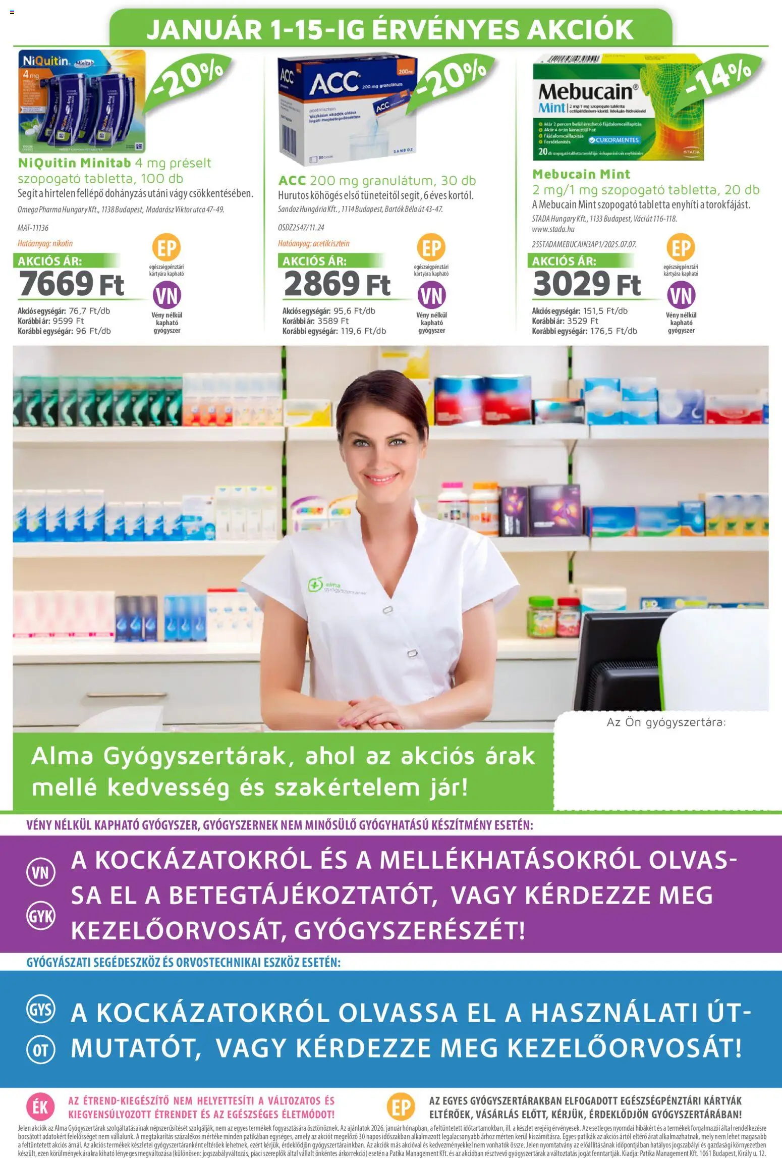 Alma Gyógyszertárak akciós ujság - amely érvényes a következő dátumtól: 01.01.2026 | Oldal: 20 | Termékek: Fellépő, Alma