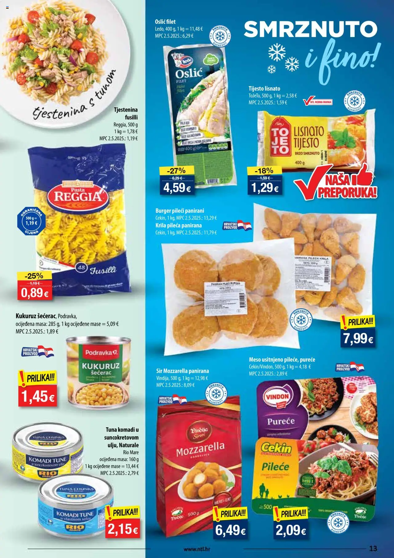 NTL katalog | vrijedi od 13.08.2025 | Stranica: 13 | Proizvodi: Mozzarella, Sir, Tjestenina, Tuna