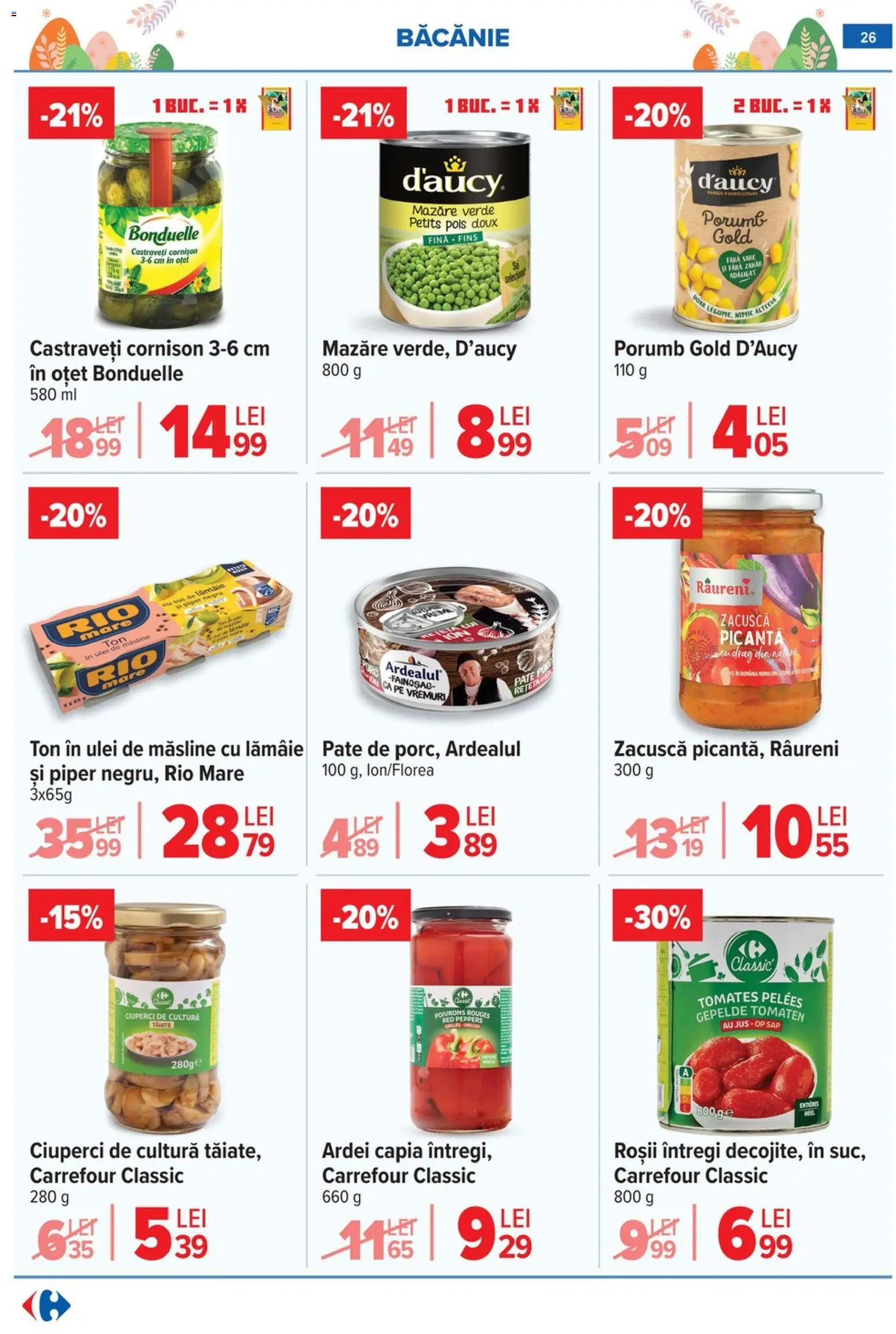 Noul catalog Carrefour – valabil de la 06.04.2026 | Pagină: 32 | Produse: Mazăre, Ciuperci, Ardei, Zahăr