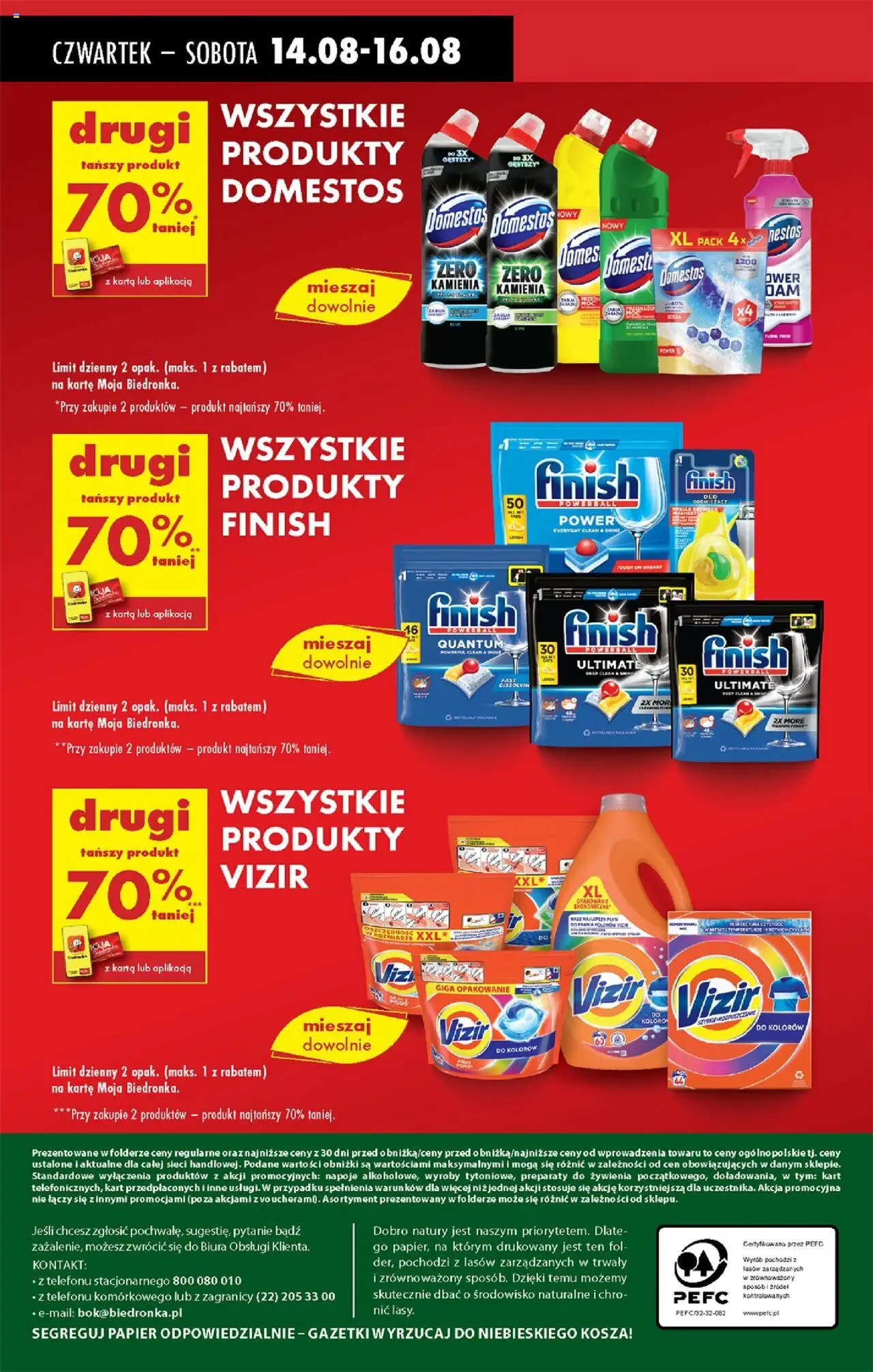 Biedronka gazetka - Oferta w tym tygodniu od 14.08.2025 | Strona: 72 | Produkty: Karta, Napoje, Domestos, Finish