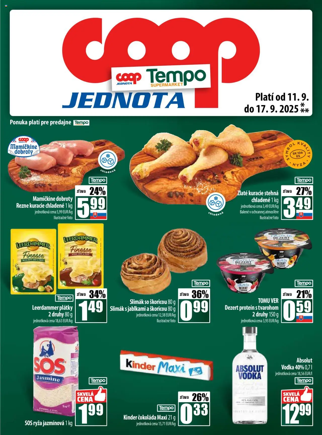Nové COOP Jednota akcie – leták je platný od 11.09.2025 | Strana: 25 | Produkty: Ryža, Protein, Kinder, Absolut vodka