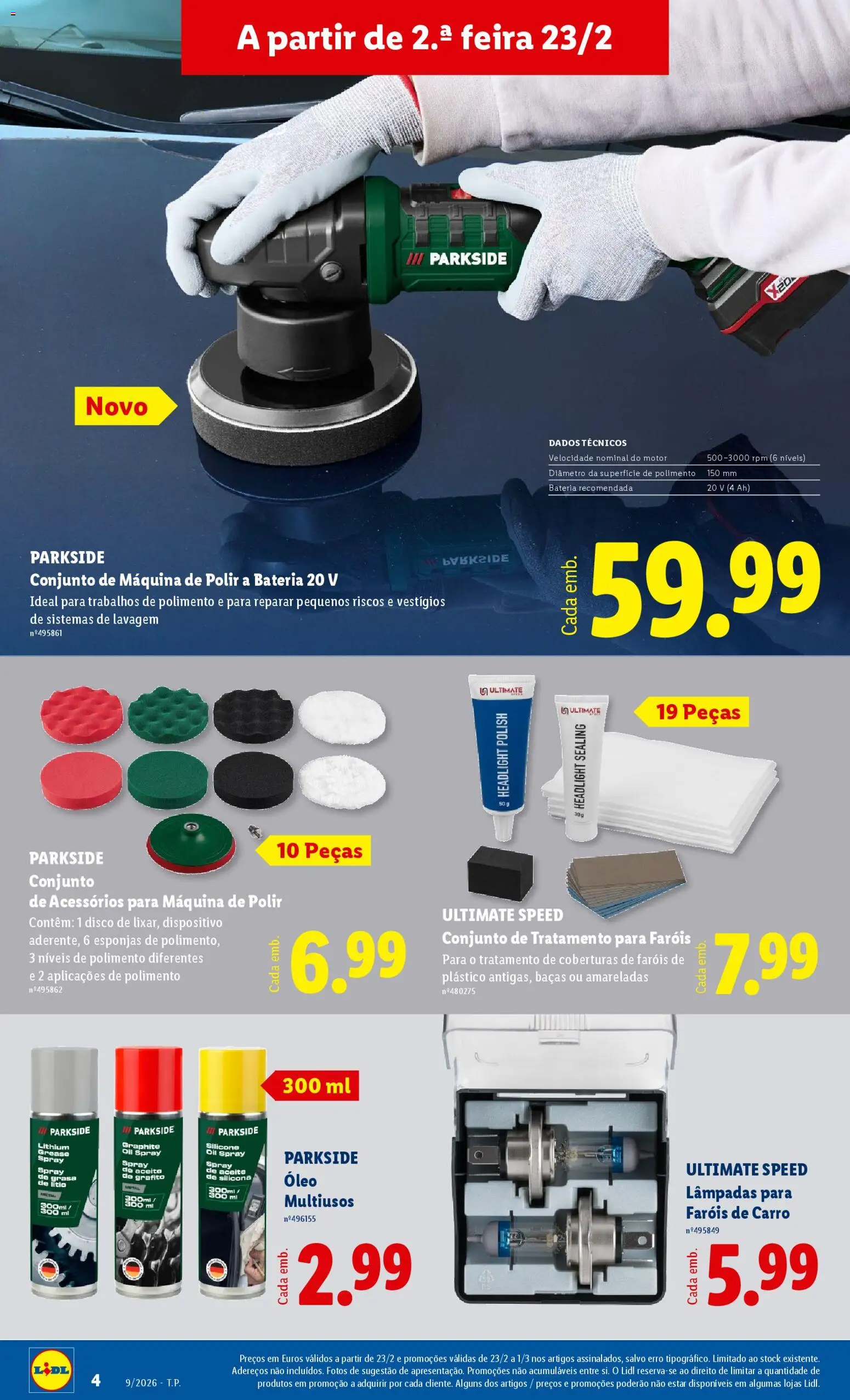 Lidl Novidades │ válido de 23.02.2026 | Página: 4 | Produtos: Lâmpadas, Bateria, Óleo