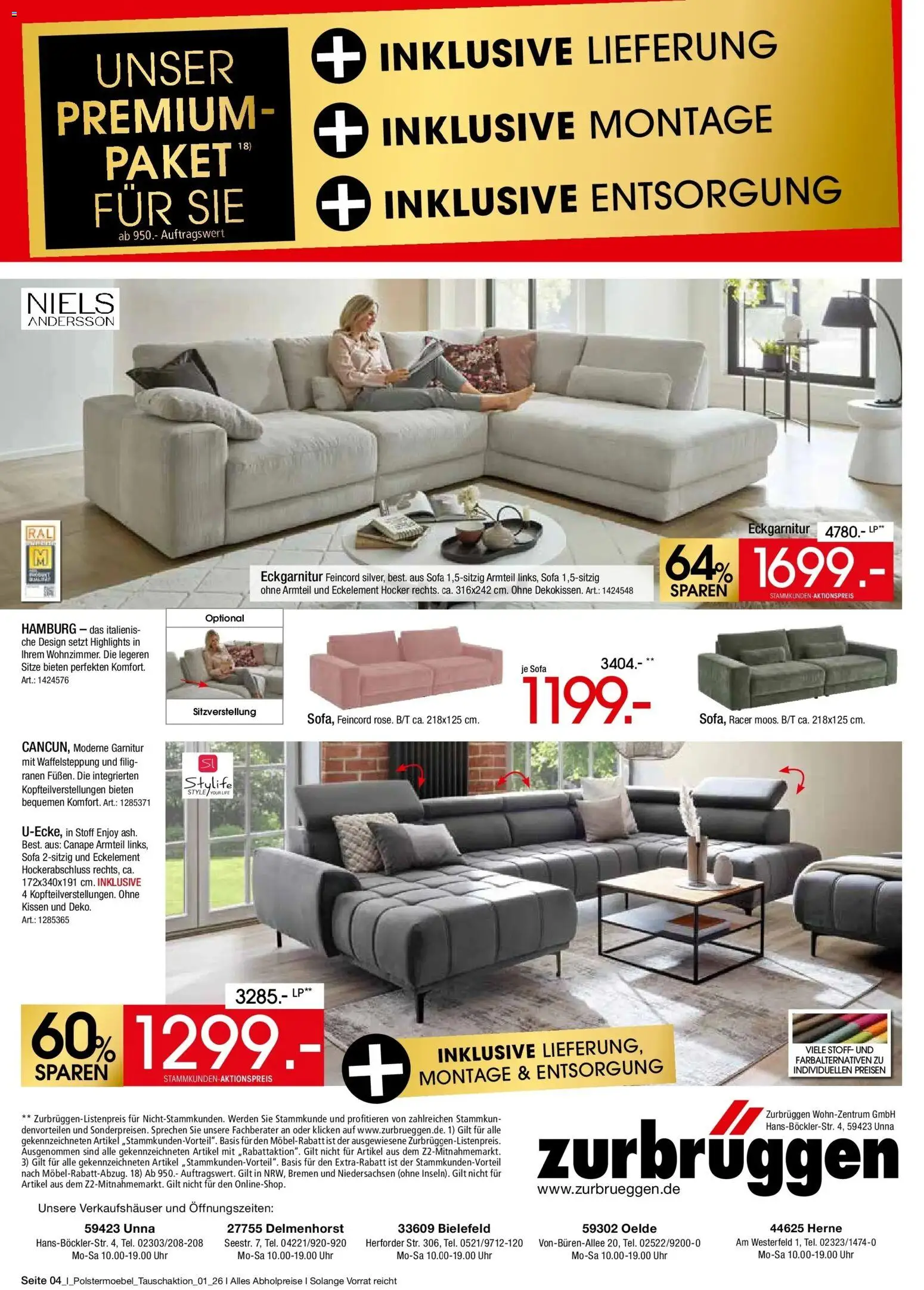 Zurbrüggen Polstermöbel Tauschaktion – gültig ab 17.04.2026 | Seite: 4 | Produkte: Hocker, Kissen, Sofa, Uhr