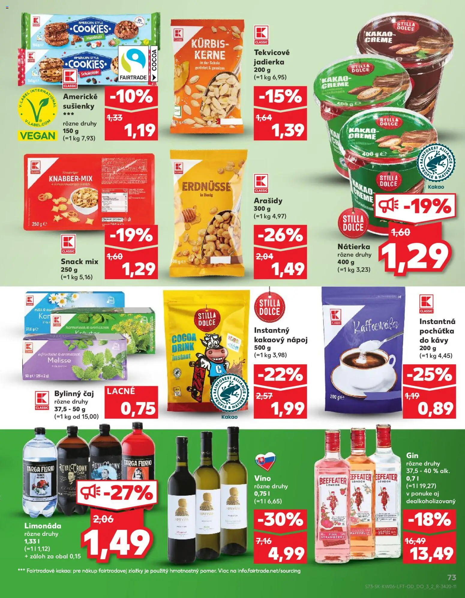 Nové Kaufland akcie – leták je platný od 05.02.2026 | Strana: 73 | Produkty: Beefeater, Víno, Čaj, Kakao
