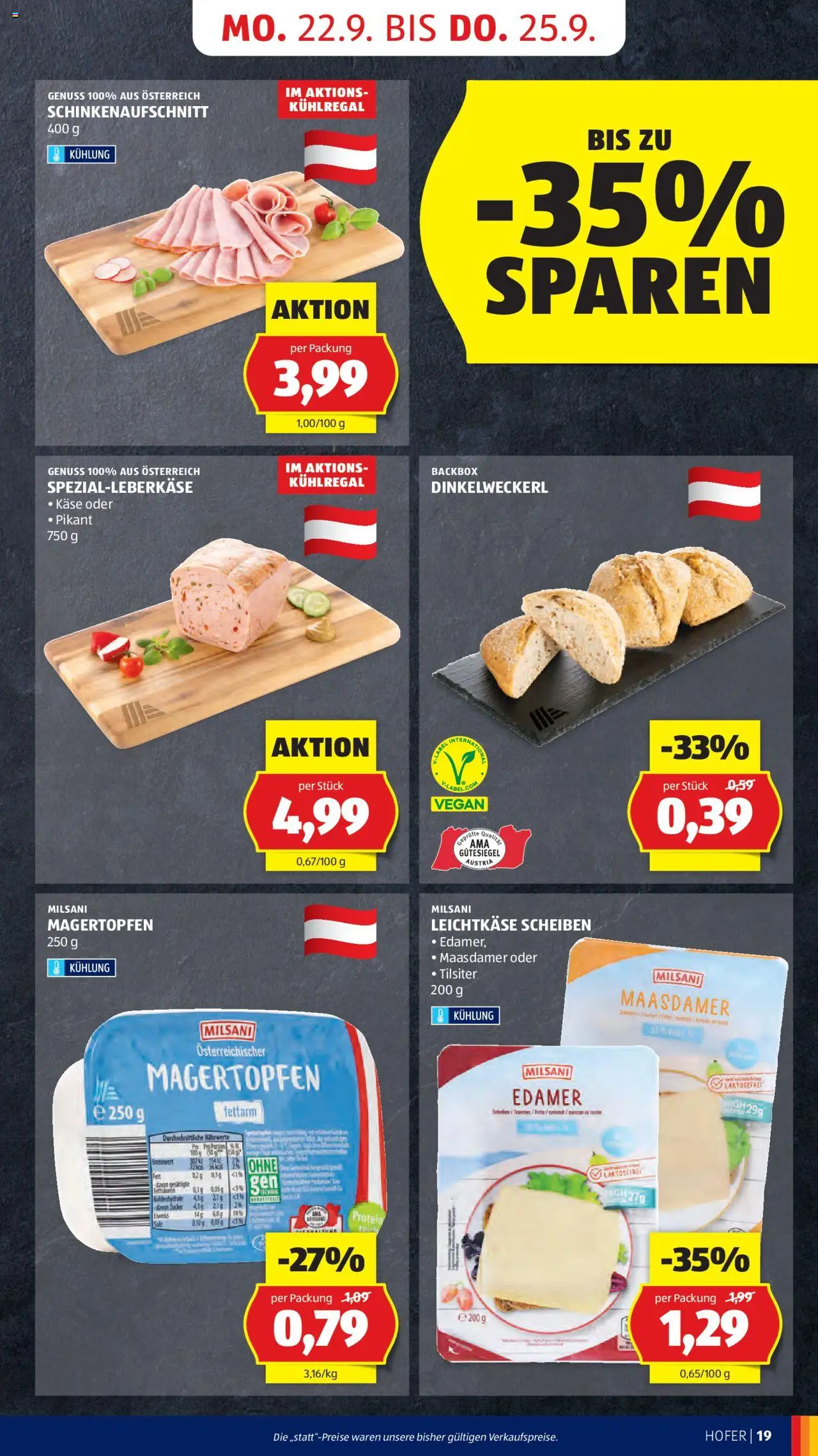 Hofer Flugblatt gültig ab 19.09.2025 | Seite: 21 | Produkte: Zucker, Käse