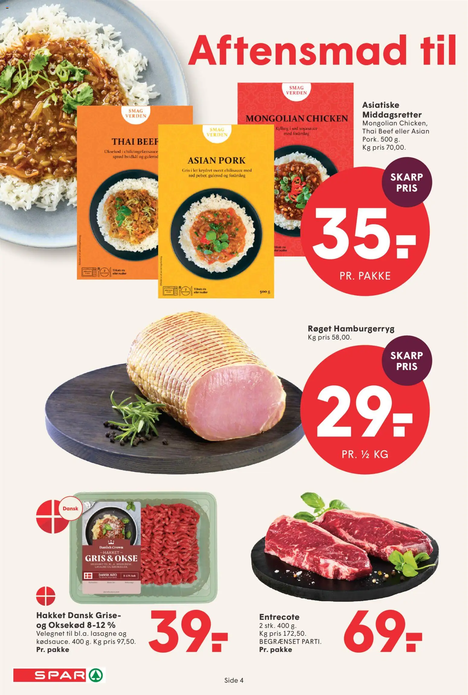 Spar tilbudsavis – gyldig fra 27.02.2026 | Side: 4 | Produkter: Ris, Forårsløg, Entrecote, Hamburgerryg