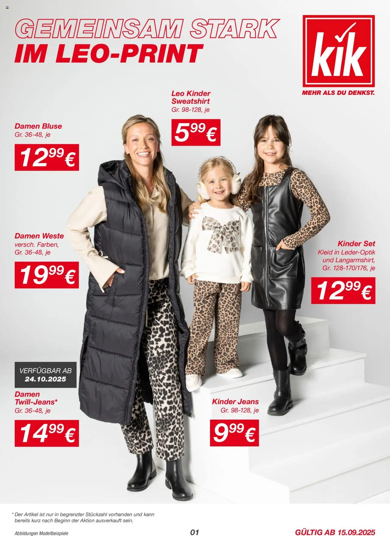 Kik Prospekt – gültig ab 15.09.2025 | Seite: 1 | Produkte: Sweatshirt, Bluse, Weste, Kleid