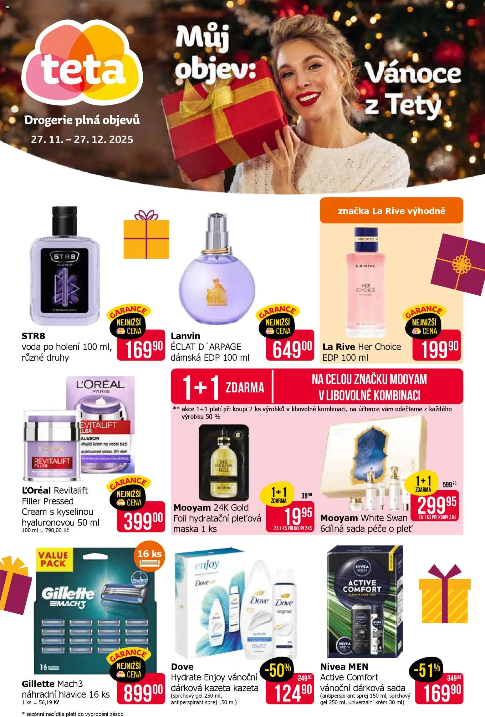 TETA Drogerie leták - Vánoce od 27.11.2025 | Strana: 1 | Produkty: Pleťová maska, Voda, Krém, Dove