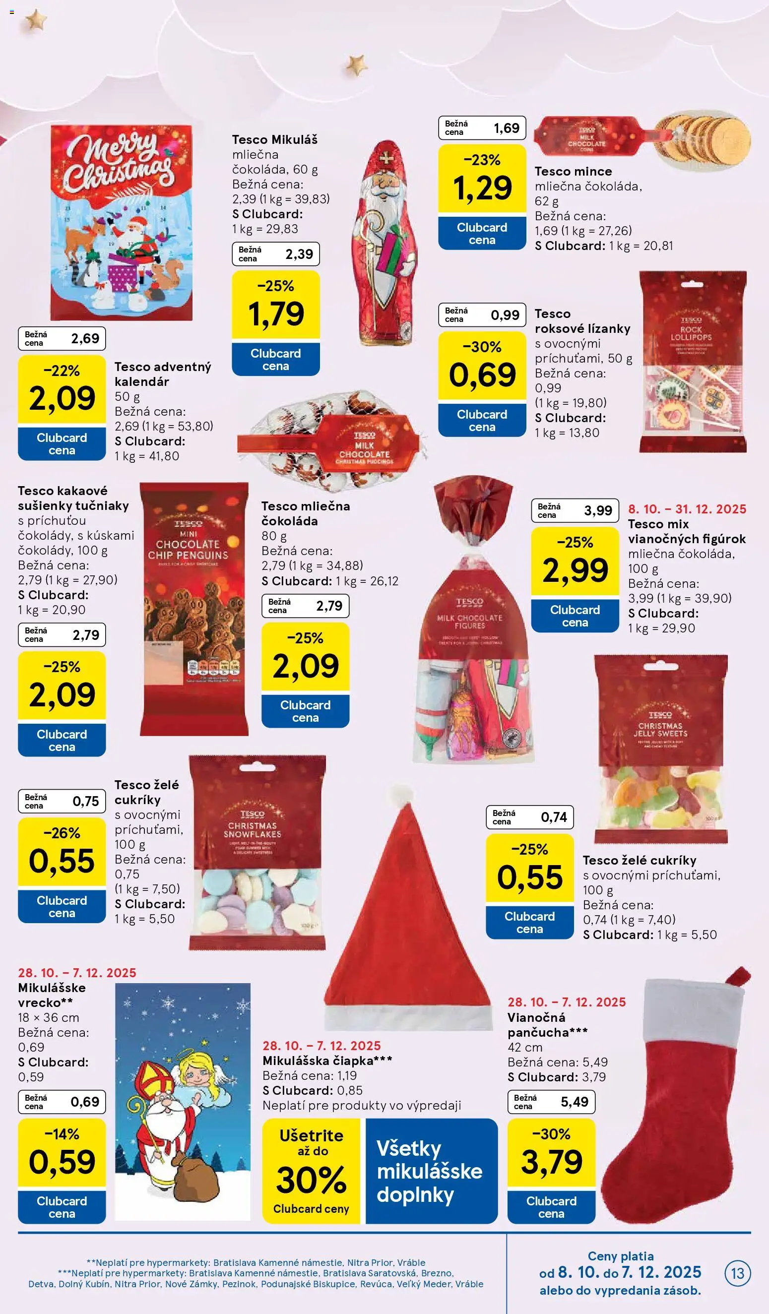 Nové Tesco akcie – leták je platný od 26.11.2025 | Strana: 13 | Produkty: Čokoláda, Cukríky, Čiapka