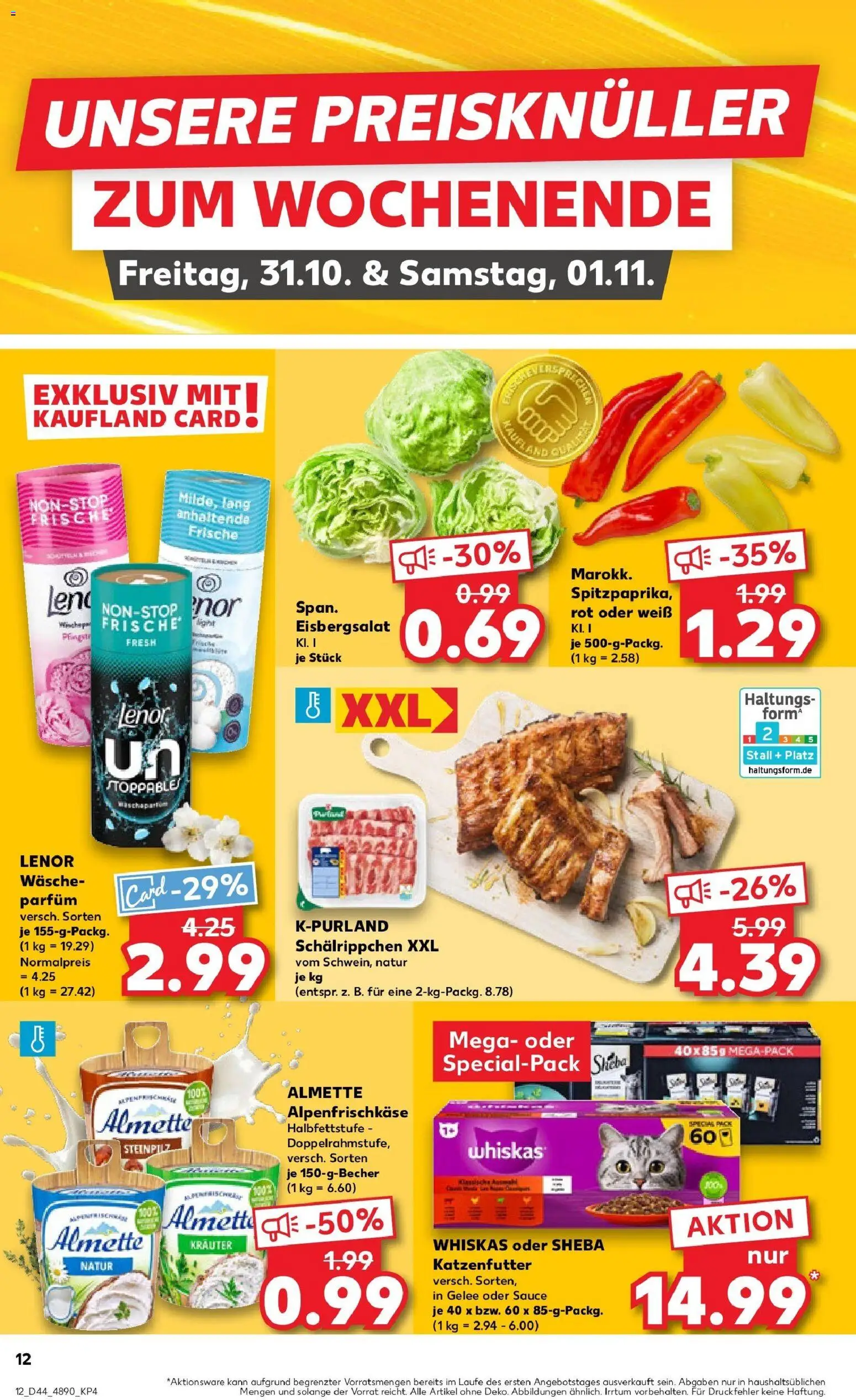 Kaufland prospekt Schwalmstadt	 – gültig ab 30.10.2025 | Seite: 12 | Produkte: Lenor, Almette, Eisbergsalat, Whiskas