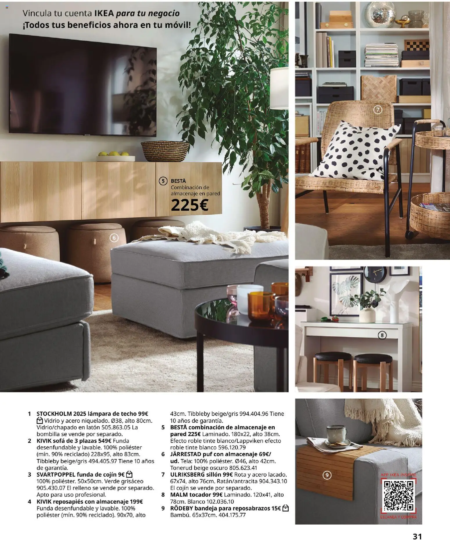 Catálogo IKEA para tu negocio │ válido desde el 02.12.2025 | Página: 31 | Productos: Lámpara de techo, Almacenaje, Cojín, Sofá