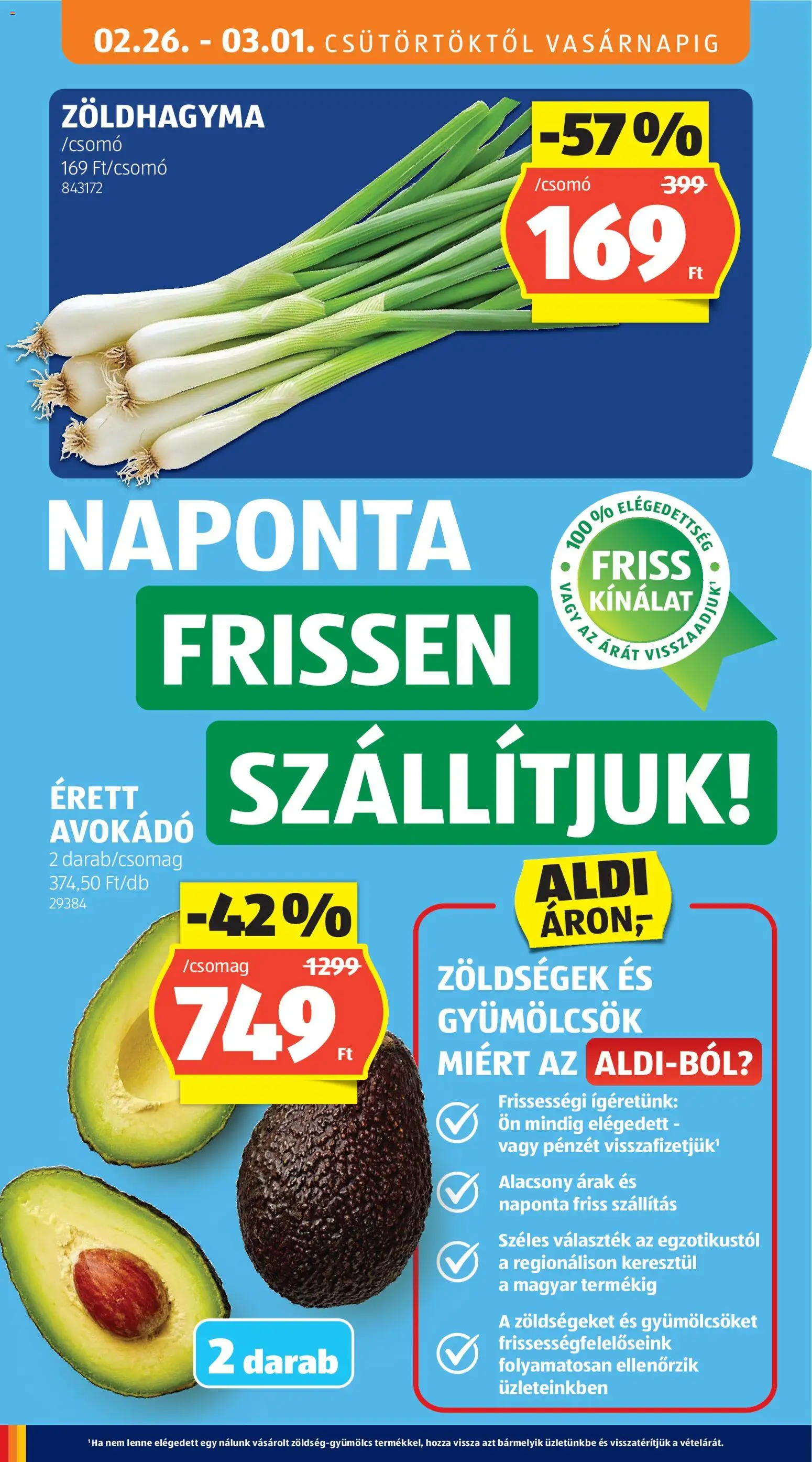 Aldi akciós ujság - amely érvényes a következő dátumtól: 26.02.2026 | Oldal: 4 | Termékek: Zoldhagyma, Avokádó