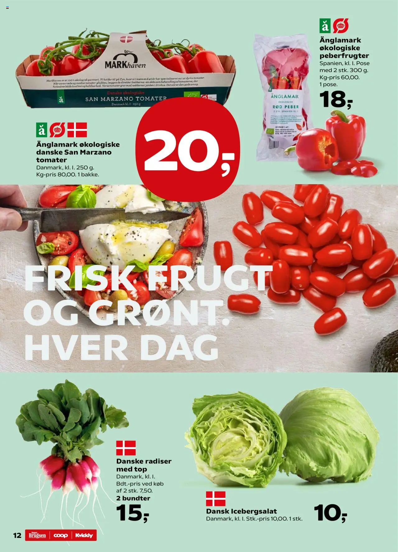 Super Brugsen Tilbudsavis gyldig fra 06.06.2025 | Side: 12 | Produkter: Radiser, Tomater, Peberfrugter, Peber