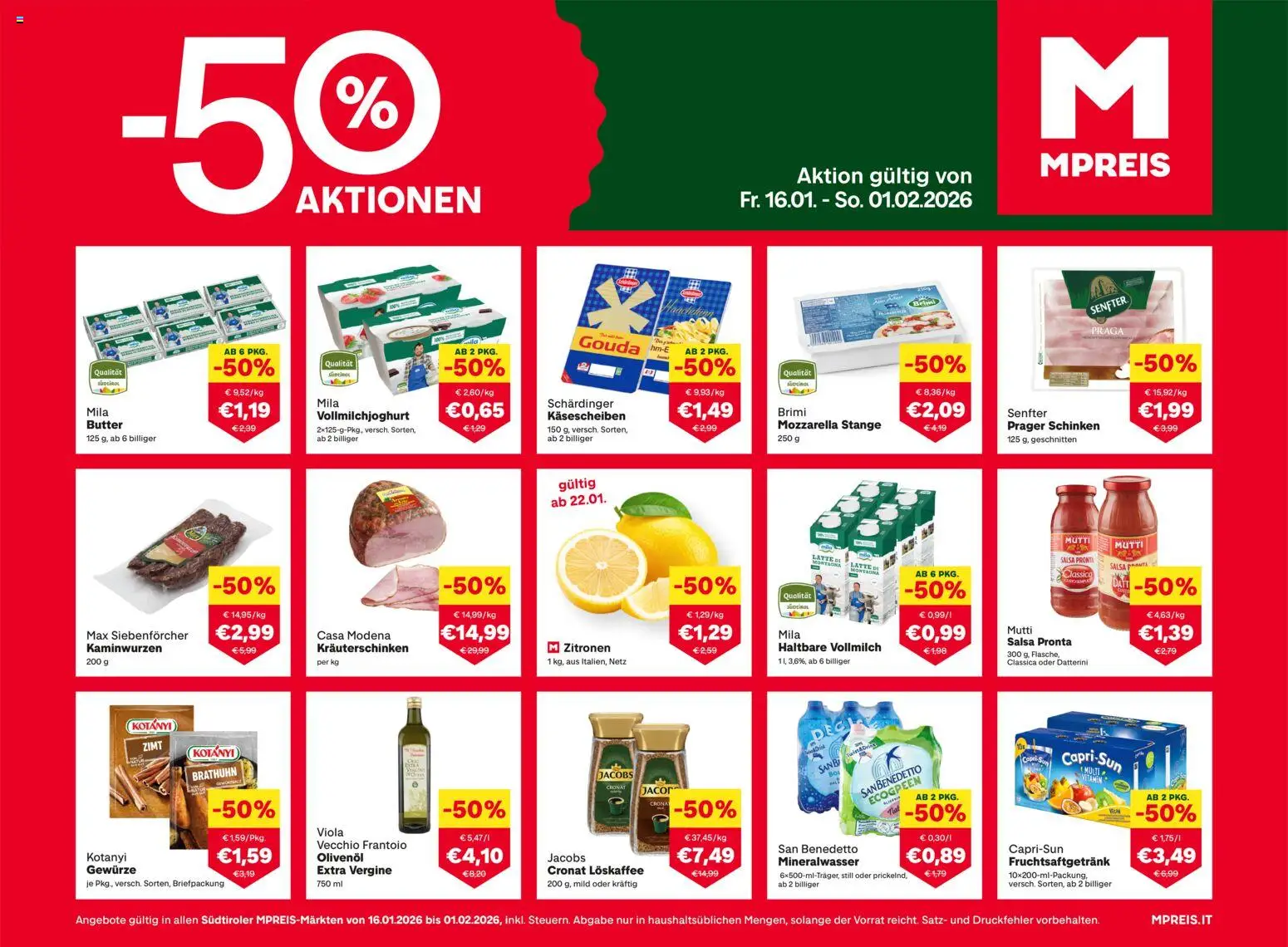 MPREIS Südtirol gültig ab 16.01.2026 | Seite: 1 | Produkte: Gewürze, Butter, Schinken