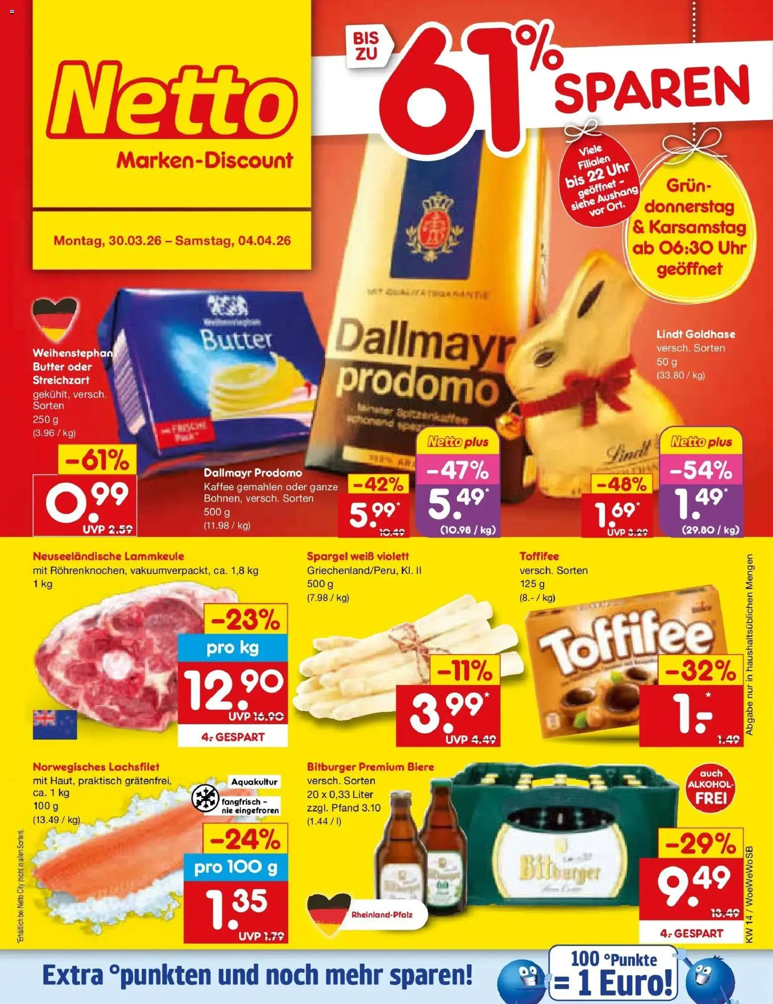 Netto Marken-Discount Prospekt Mannheim	 – gültig ab 29.03.2026 | Seite: 1 | Produkte: Bitburger, Butter, Spargel, Dallmayr prodomo