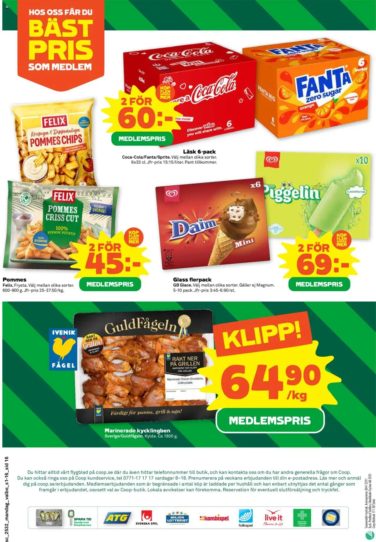 Stora Coop reklamblad aktuell från 04.08.2025 | Sida: 16 | Produkter: Chips, Fanta, Potatis, Glass