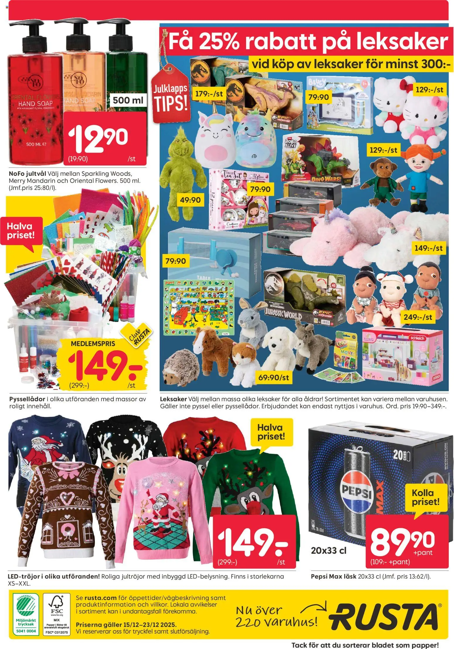 Rusta reklamblad aktuell från 15.12.2025 | Sida: 16 | Produkter: Galler, Pepsi, Set, Papper