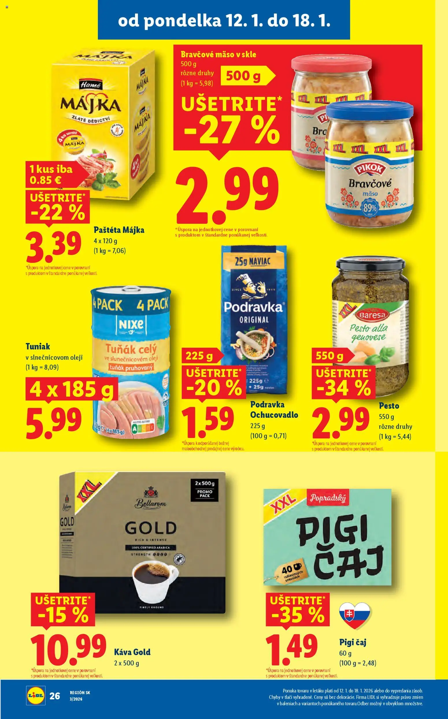 Nové Lidl akcie – leták je platný od 15.01.2026 | Strana: 60 | Produkty: Tuniak, Káva, Čaj, Bravčové mäso