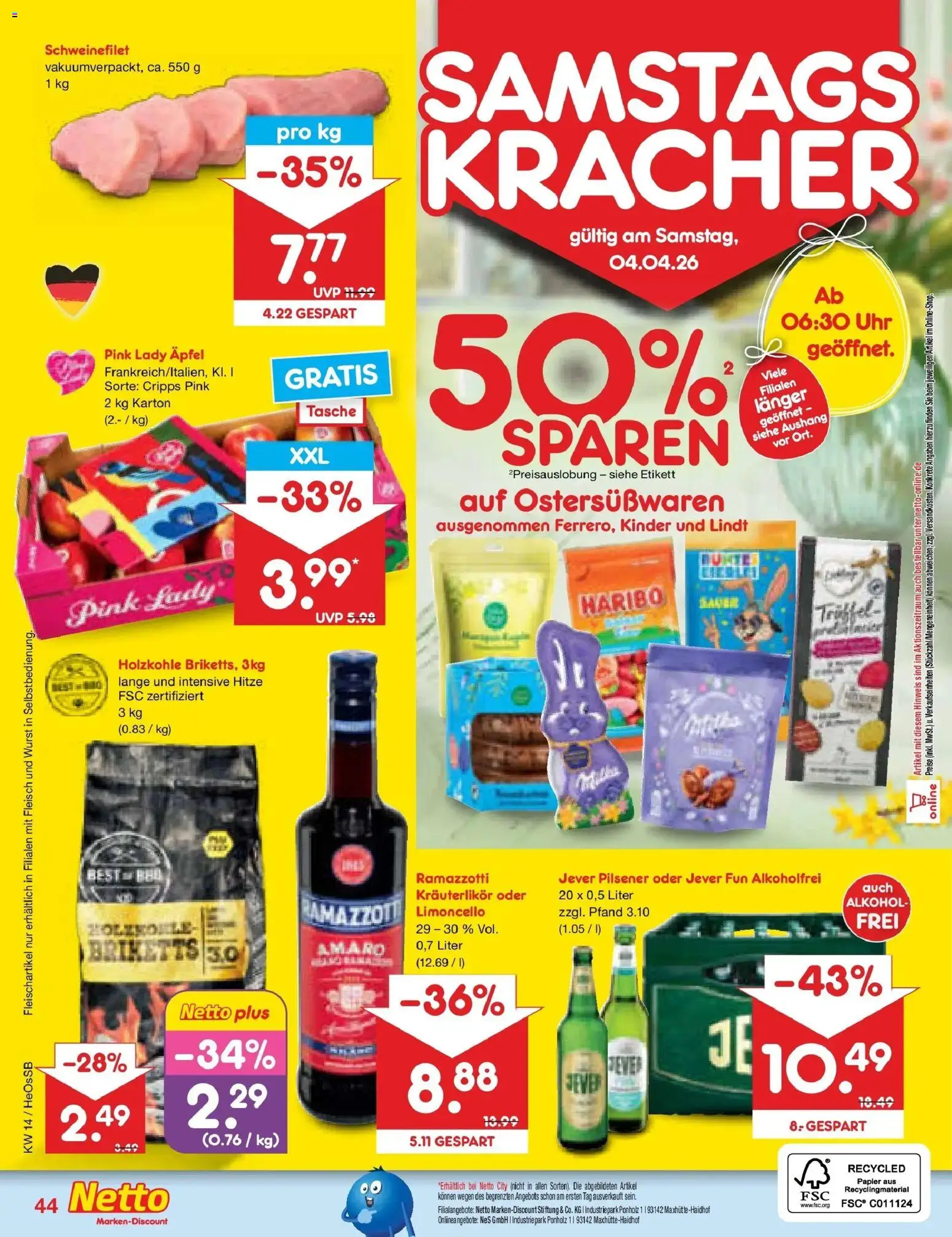 Netto Marken-Discount Prospekt Kröpelin	 – gültig ab 29.03.2026 | Seite: 48 | Produkte: Äpfel, Schweinefilet, Limoncello, Ramazzotti