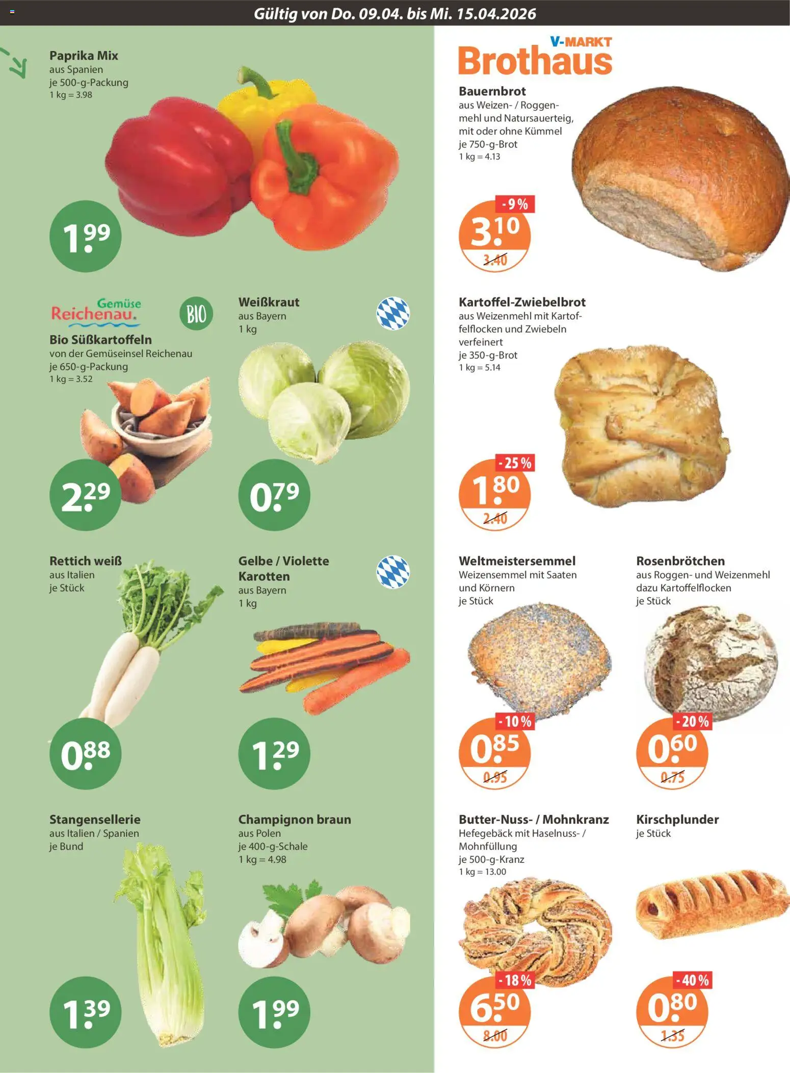 V-Markt München – gültig ab 09.04.2026 | Seite: 5 | Produkte: Weizenmehl, Zwiebeln, Gemüse, Paprika