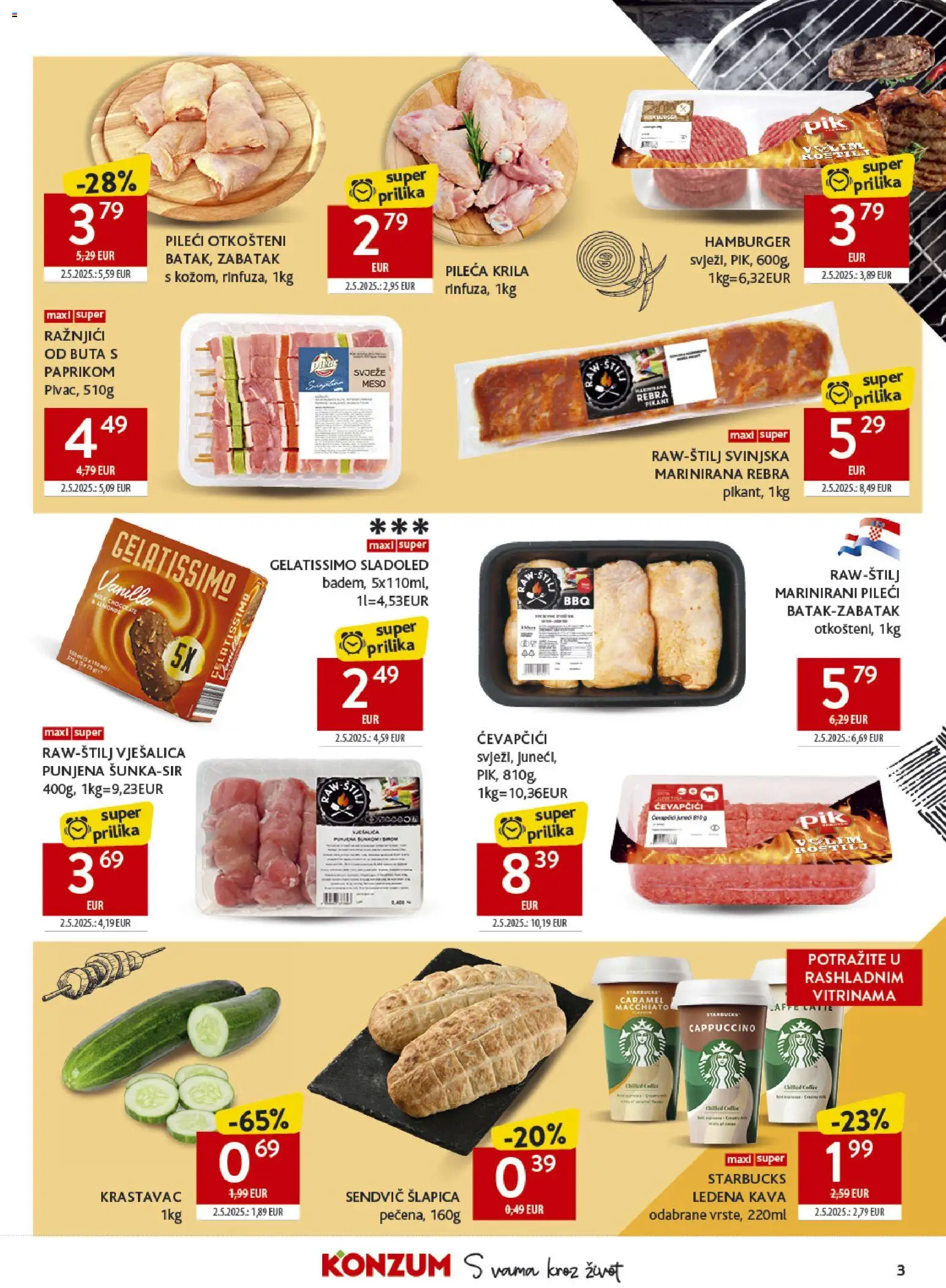 Konzum HR akciós ujság - amely érvényes a következő dátumtól: 29.04.2026 | Oldal: 3 | Termékek: Hamburger, Cappuccino