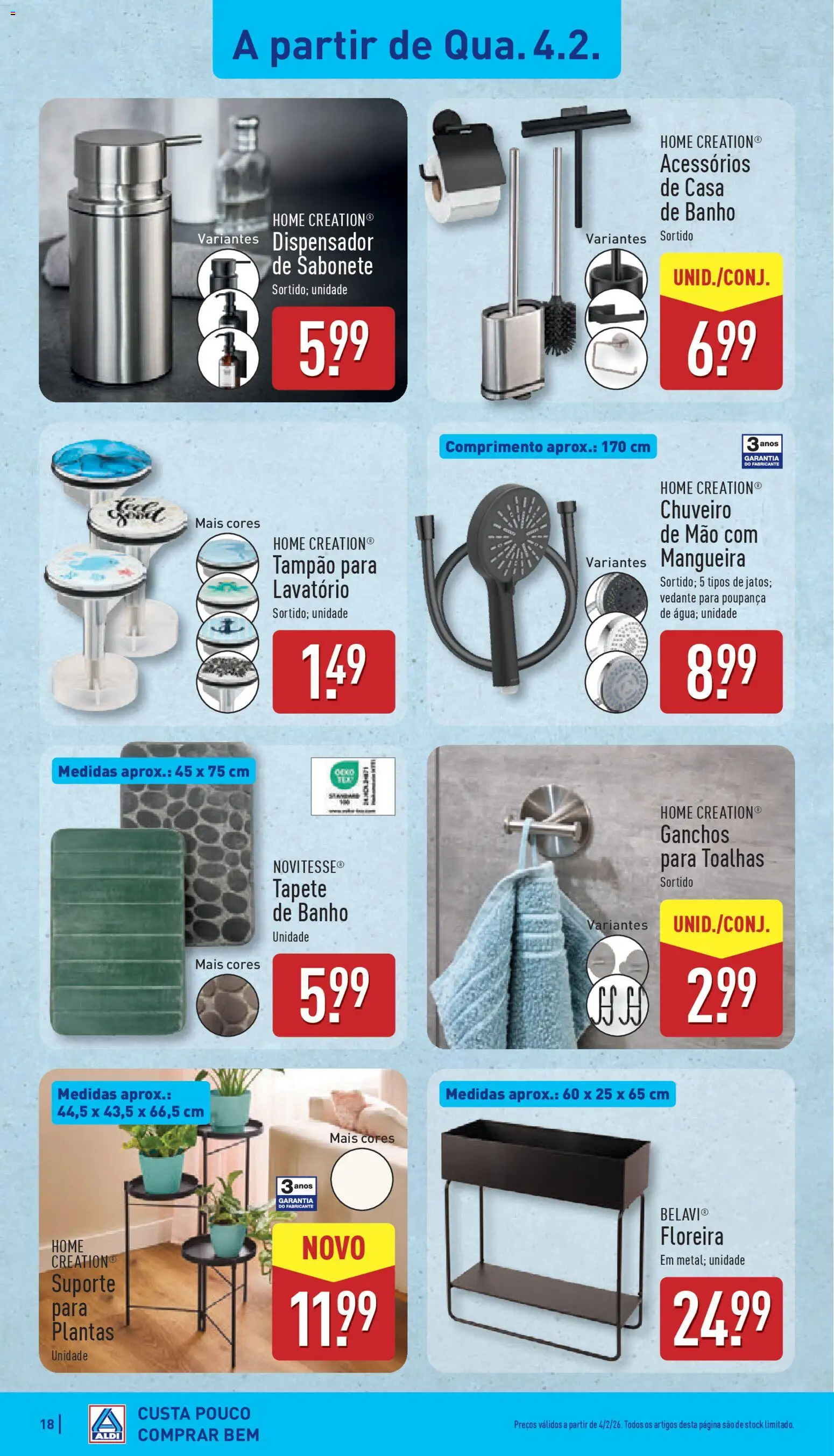 Aldi folheto │ válido de 02.02.2026 | Página: 18 | Produtos: Mangueira, Lavatório, Chuveiro, Tapete