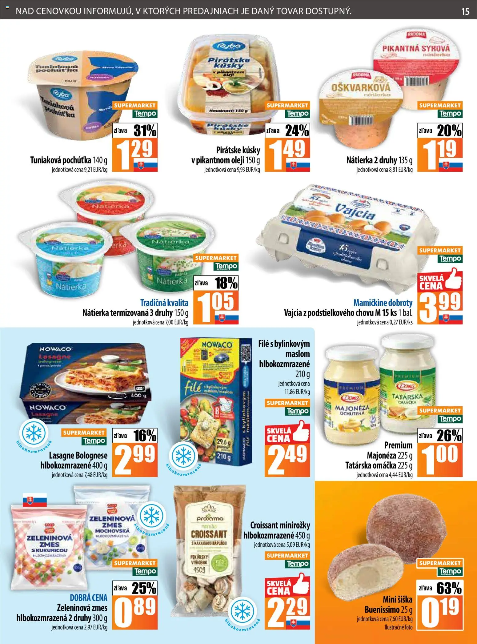 Nové COOP Jednota akcie – leták je platný od 06.11.2025 | Strana: 15 | Produkty: Croissant, Ryba, Tatárska omáčka, Lasagne